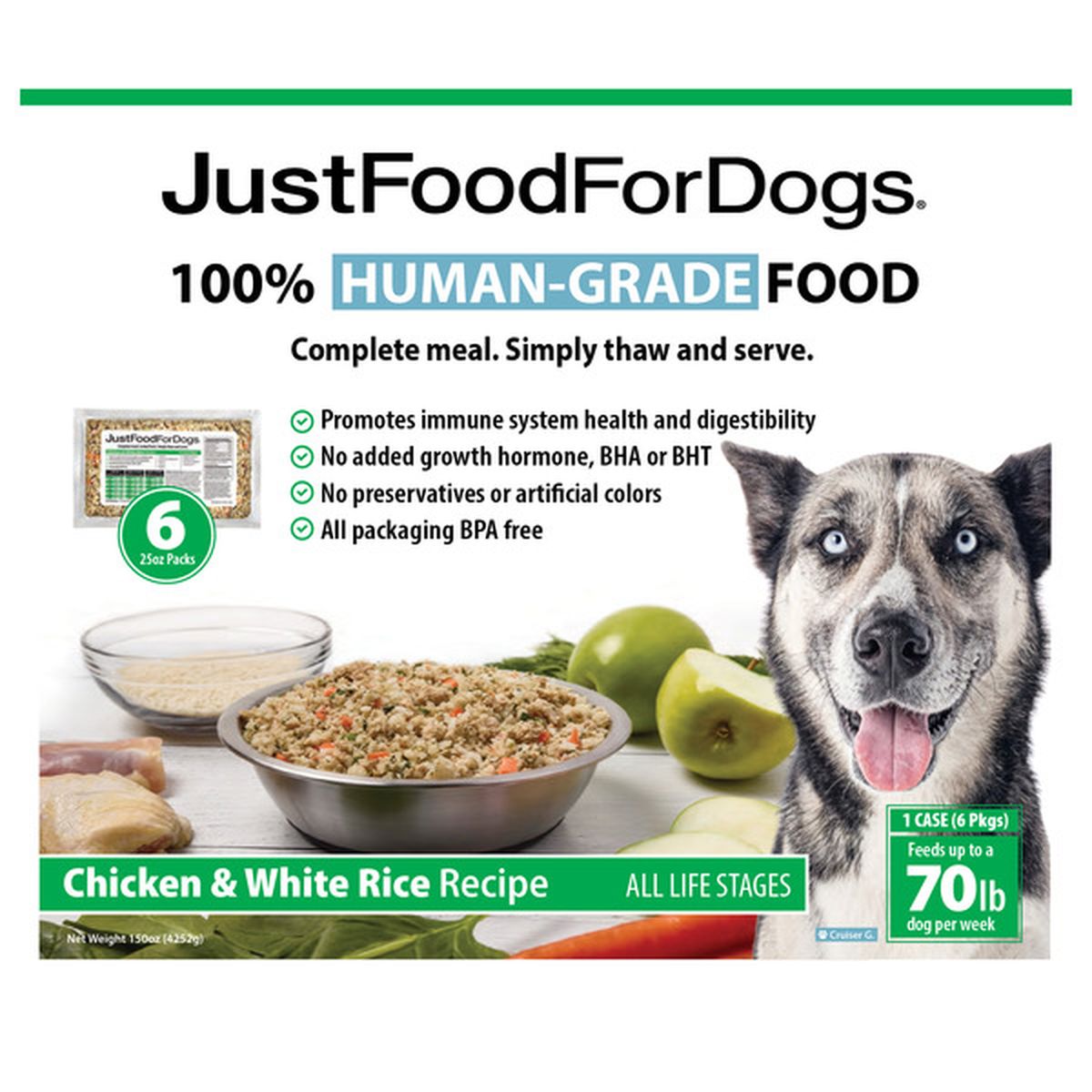 JustFoodForDogs Chicken & White Rice Recipe, Frozen, Dog Food Meal or