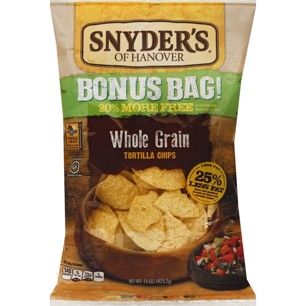 Snyder's Of Hanover Tortilla Chips, Whole Grain, Bonus Bag! (15 Oz 