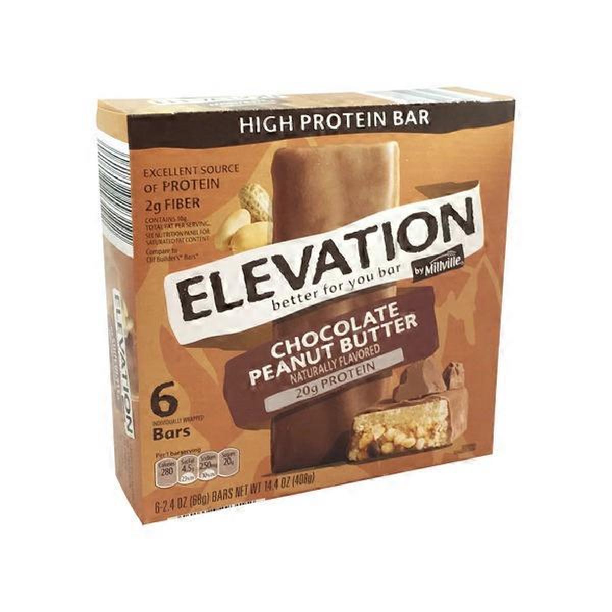 Elevation by Millville Peanut Butter High Protein Bars (14.4 oz ...