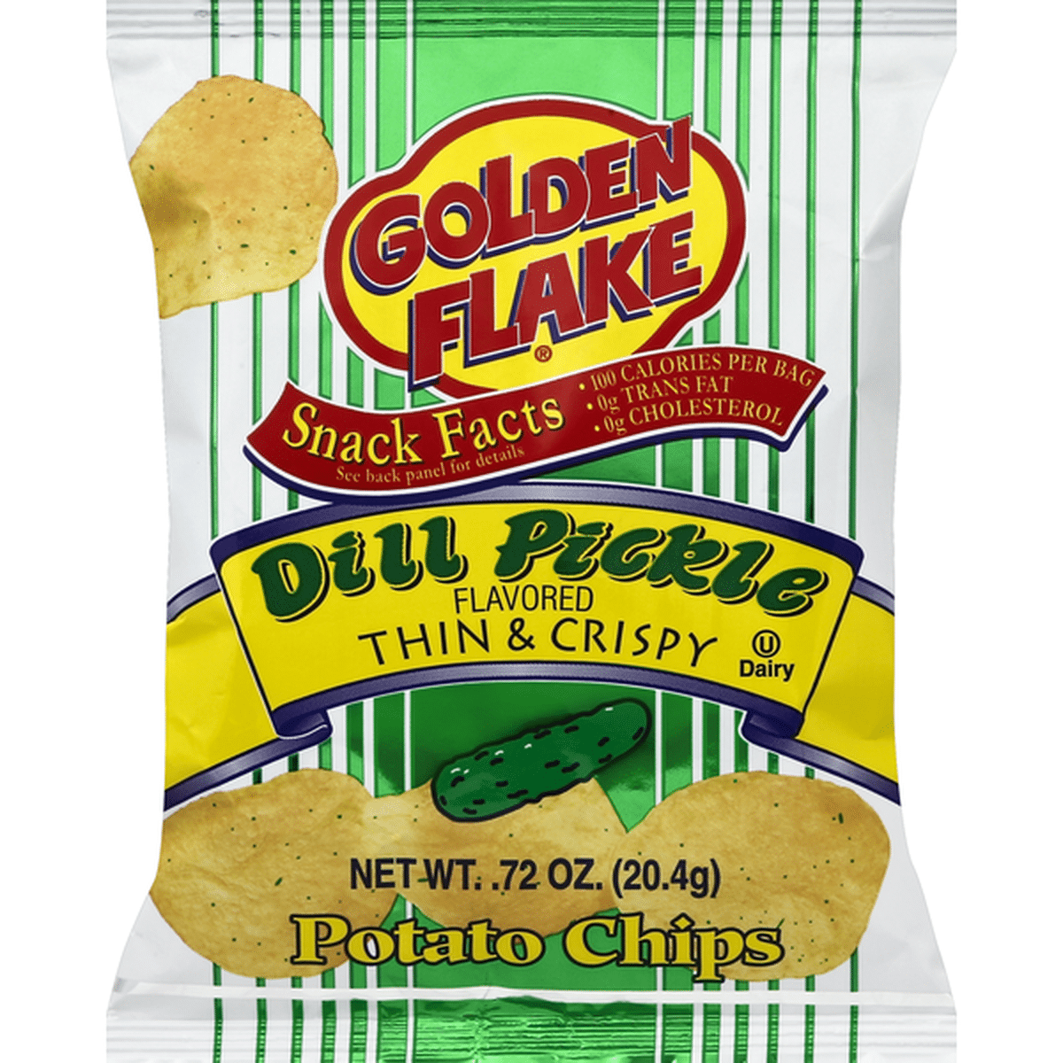 Golden Flake Potato Chips, Thin & Crispy, Dill Pickle (0.72 Oz 