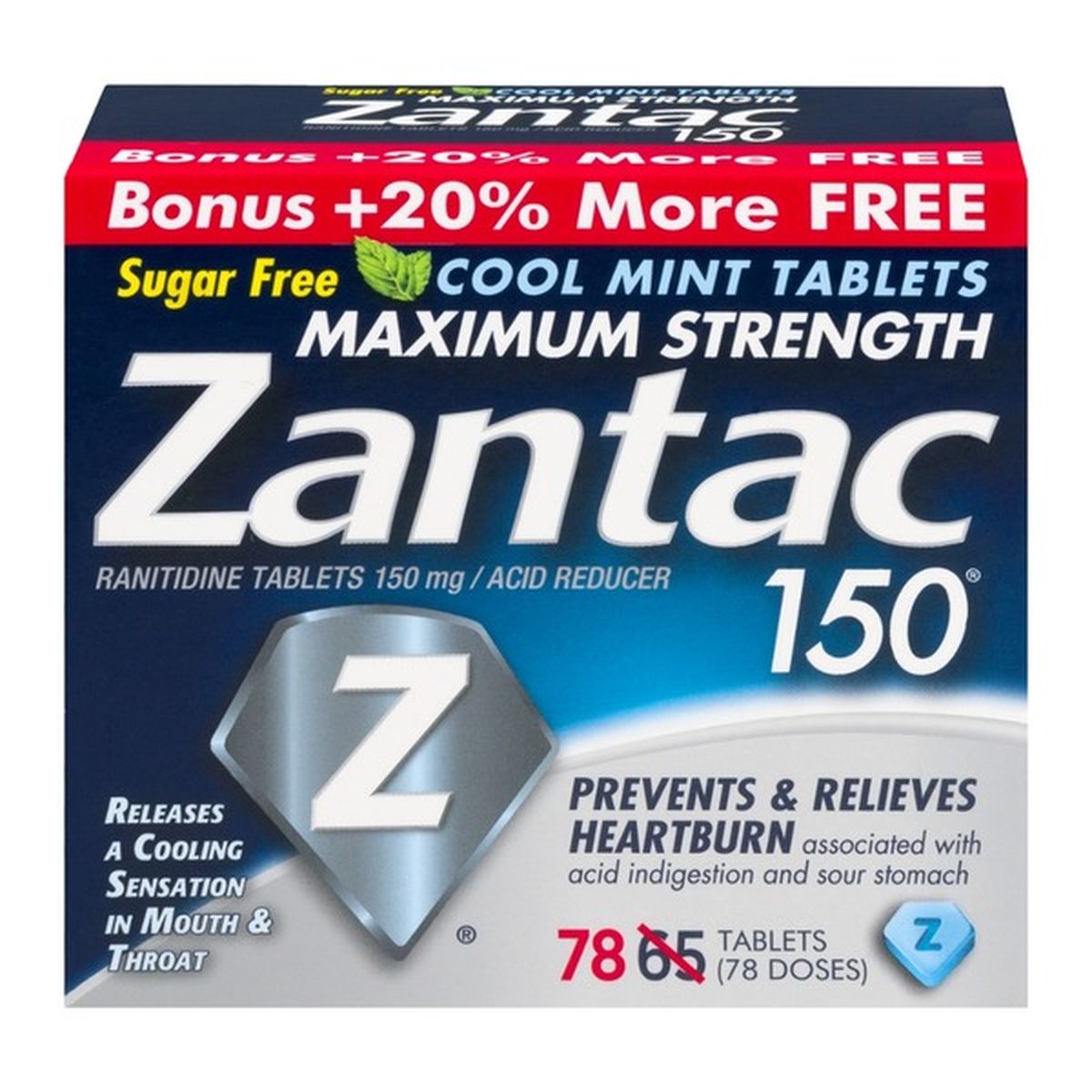 Zantac 360° 150 Acid Reducer Cool Mint Tablets Maximum Strength - 78 CT ...