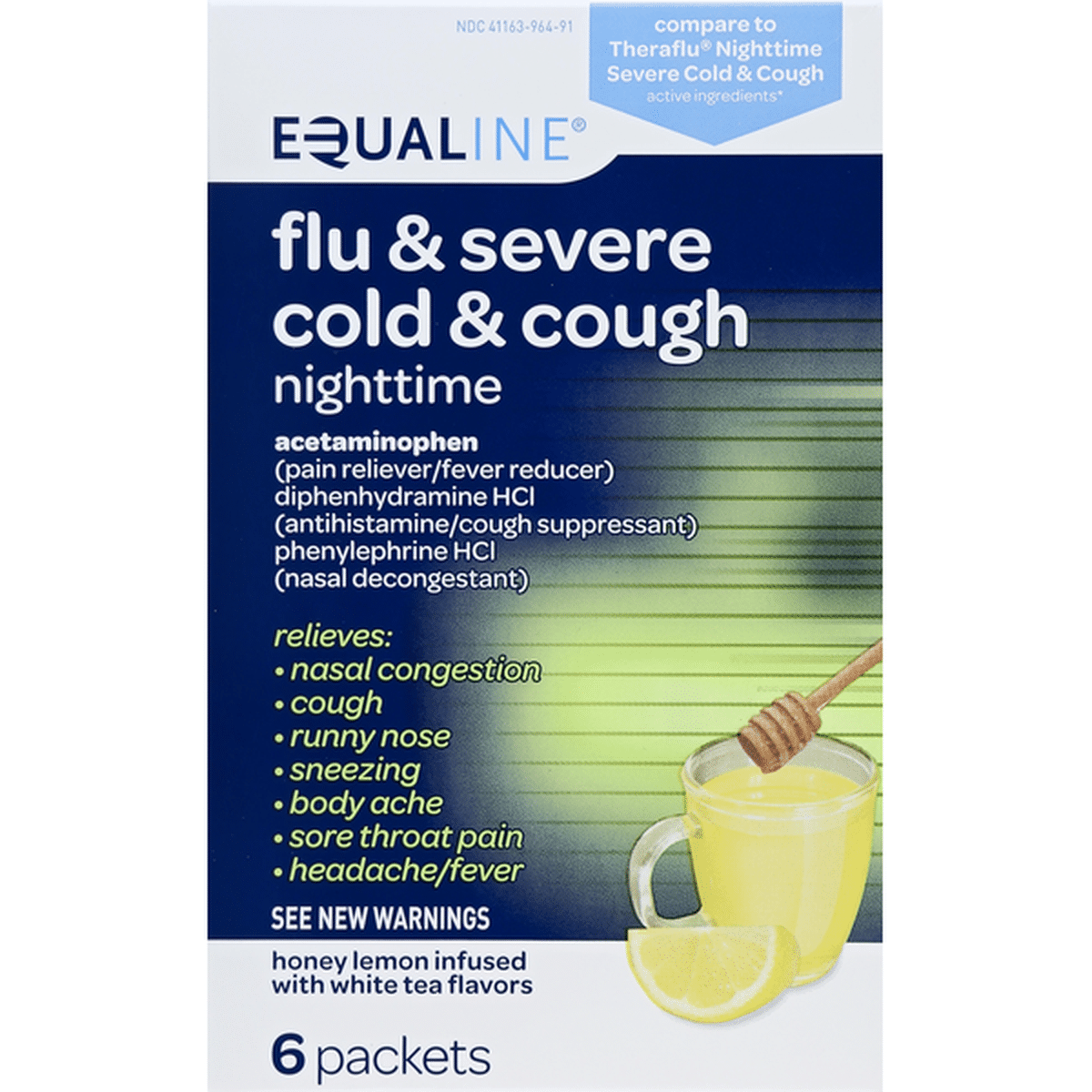 Equaline Flu & Severe Cold & Cough, Nighttime, Packets, Honey Lemon ...