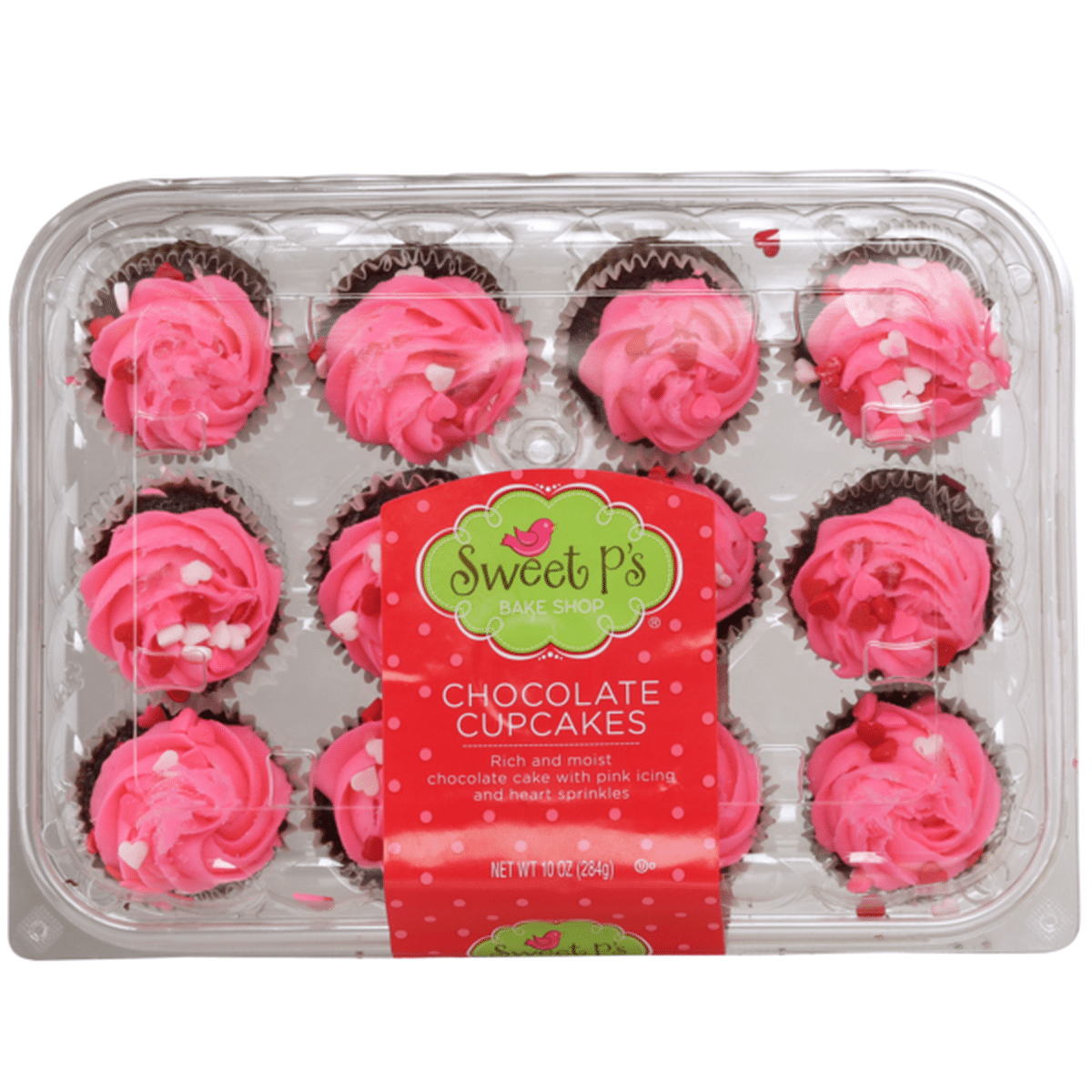 Sweet P's Chocolate Cupcakes With Pink Icing And Heart Sprinkles (12 ct ...