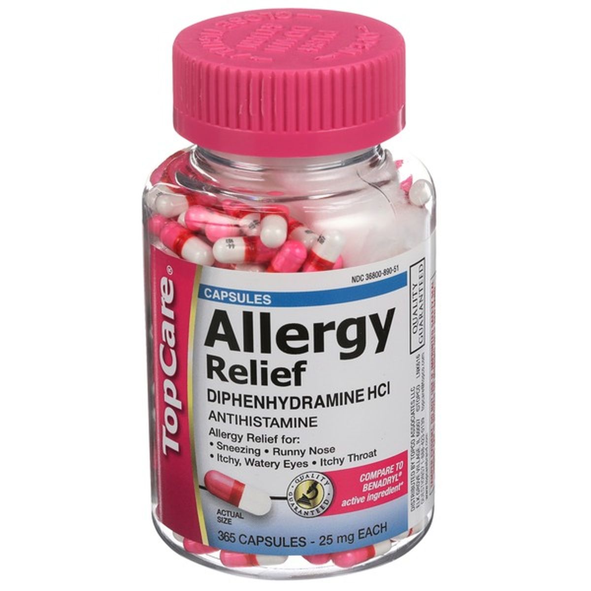 Topcare Allergy Relief Diphenhydramine Hcl 25 Mg Antihistamine Capsules 365 Each Delivery Or 6888