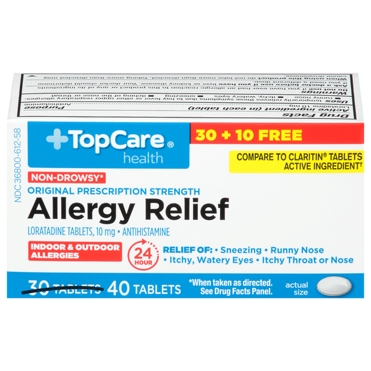 Topcare Allergy Relief Original Prescription Strength 10 Mg Non Drowsy Tablets 40 Each 1442