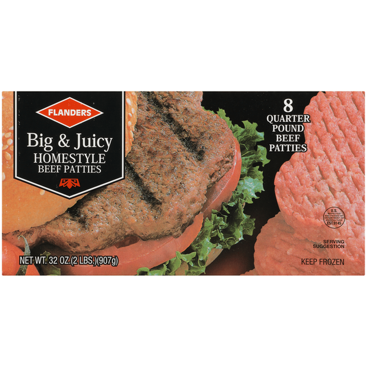 Flanders Big Juicy Homestyle Quarter Pound Beef Patties Oz