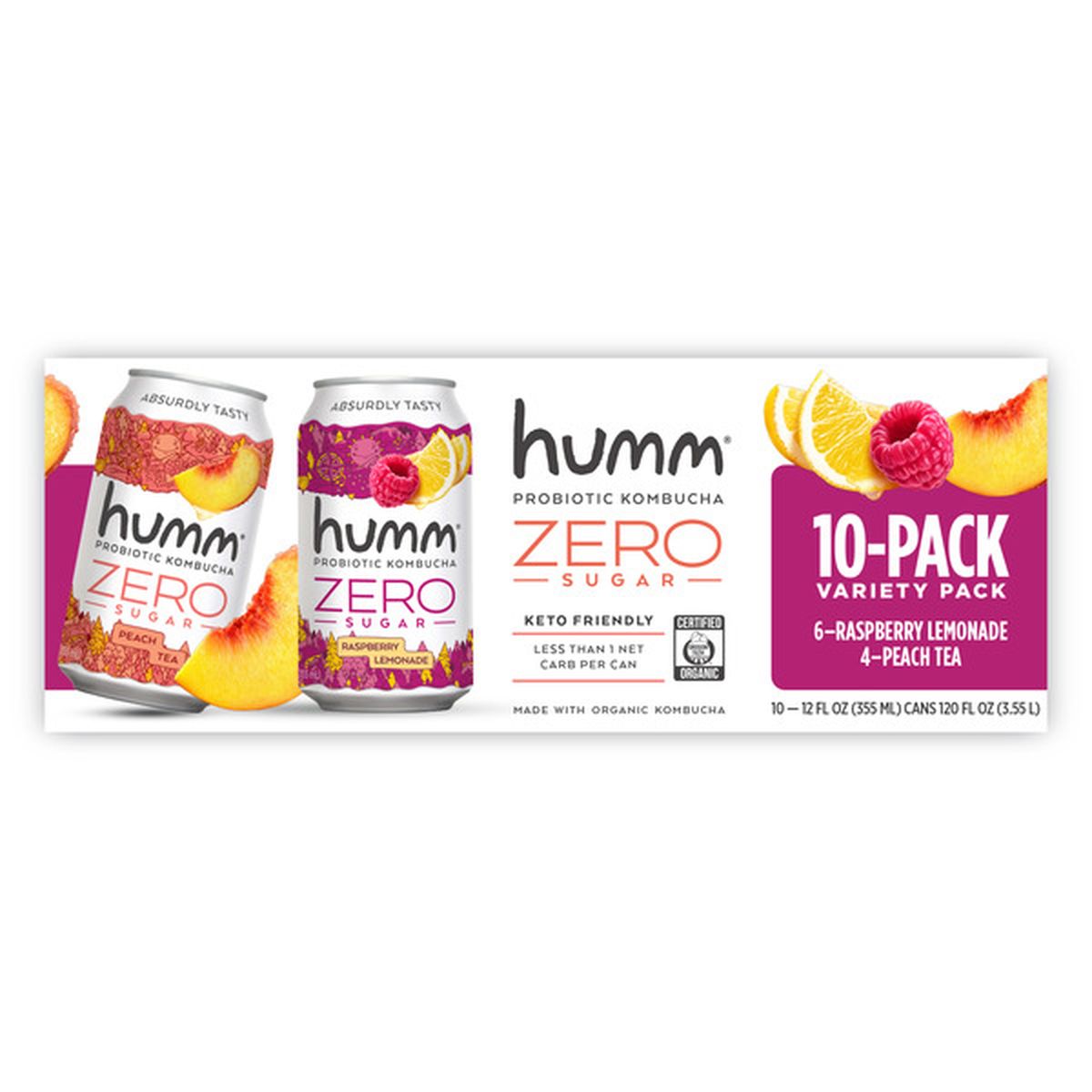 Humm Kombucha Zero Variety Pack Raspberry Lemonade And Peach Tea