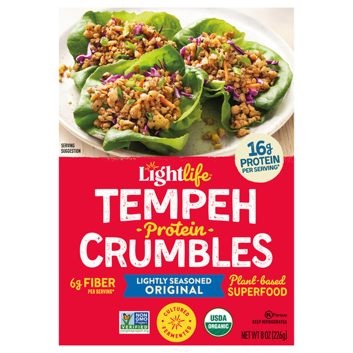 Lightlife Tempeh Crumbles, Protein, Lightly Seasoned Original (8 Oz ...