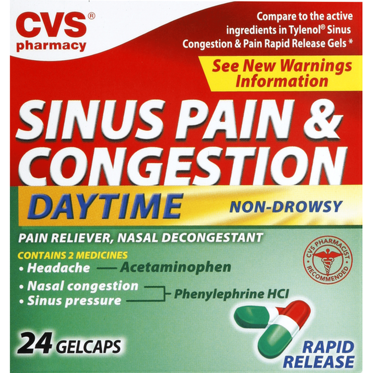 CVS Pharmacy Sinus Pain & Congestion, Daytime, Rapid Release Gelcaps ...