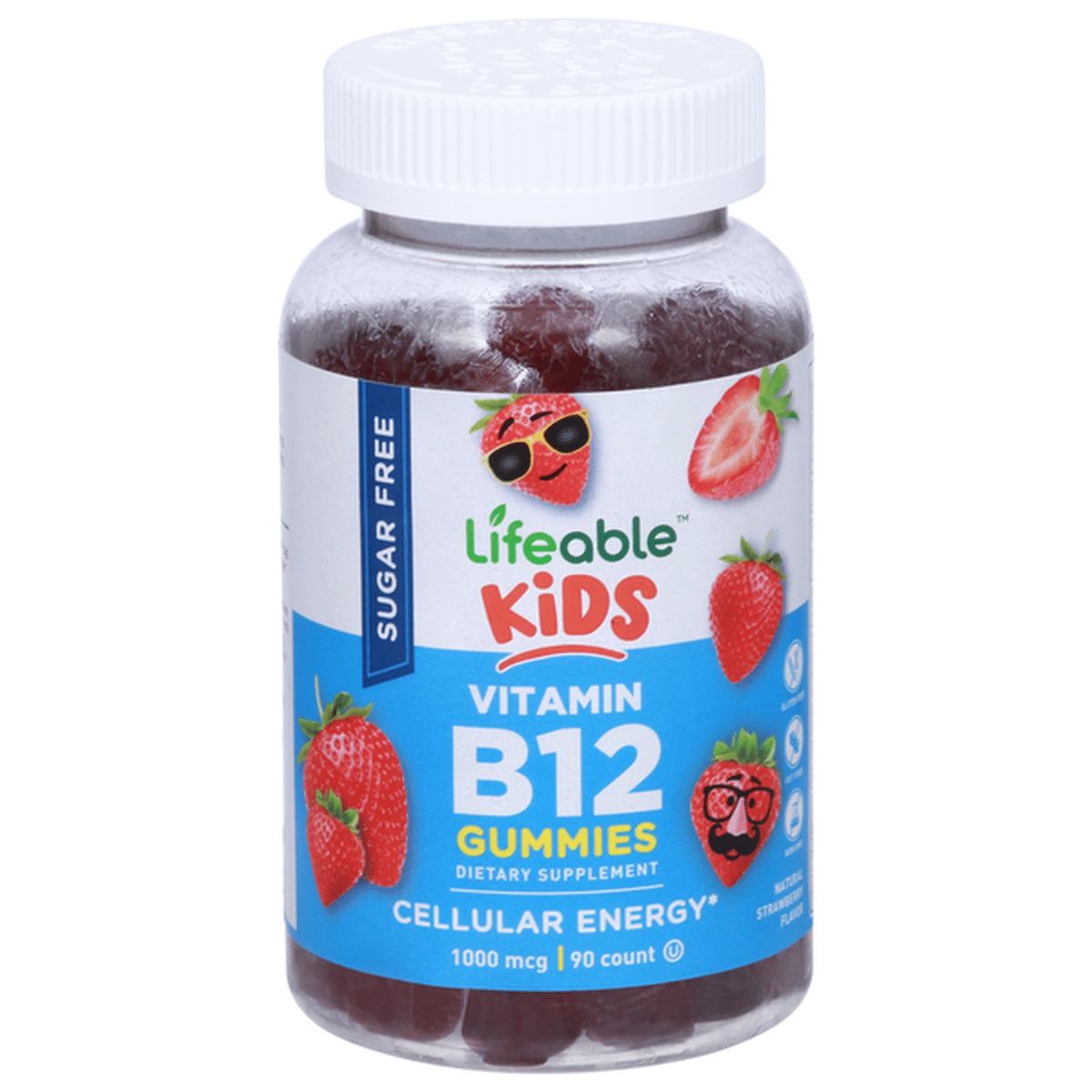 Lifeable Vitamin B12, Sugar Free, 1000 Mcg, Gummies, Strawberry (90 ...