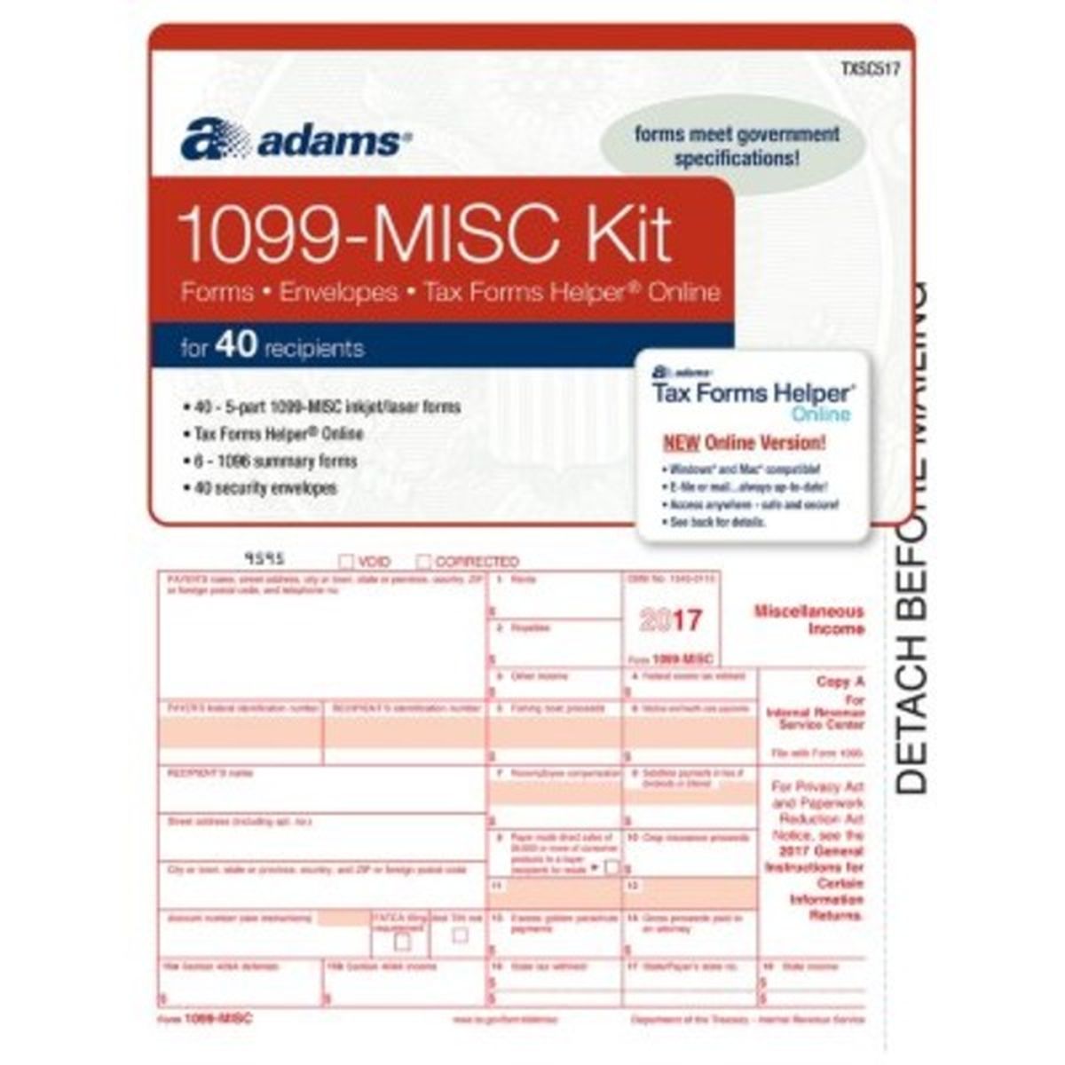 Adams 1099 MISC Forms Kit with Tax Forms Helper Online 2017 (each