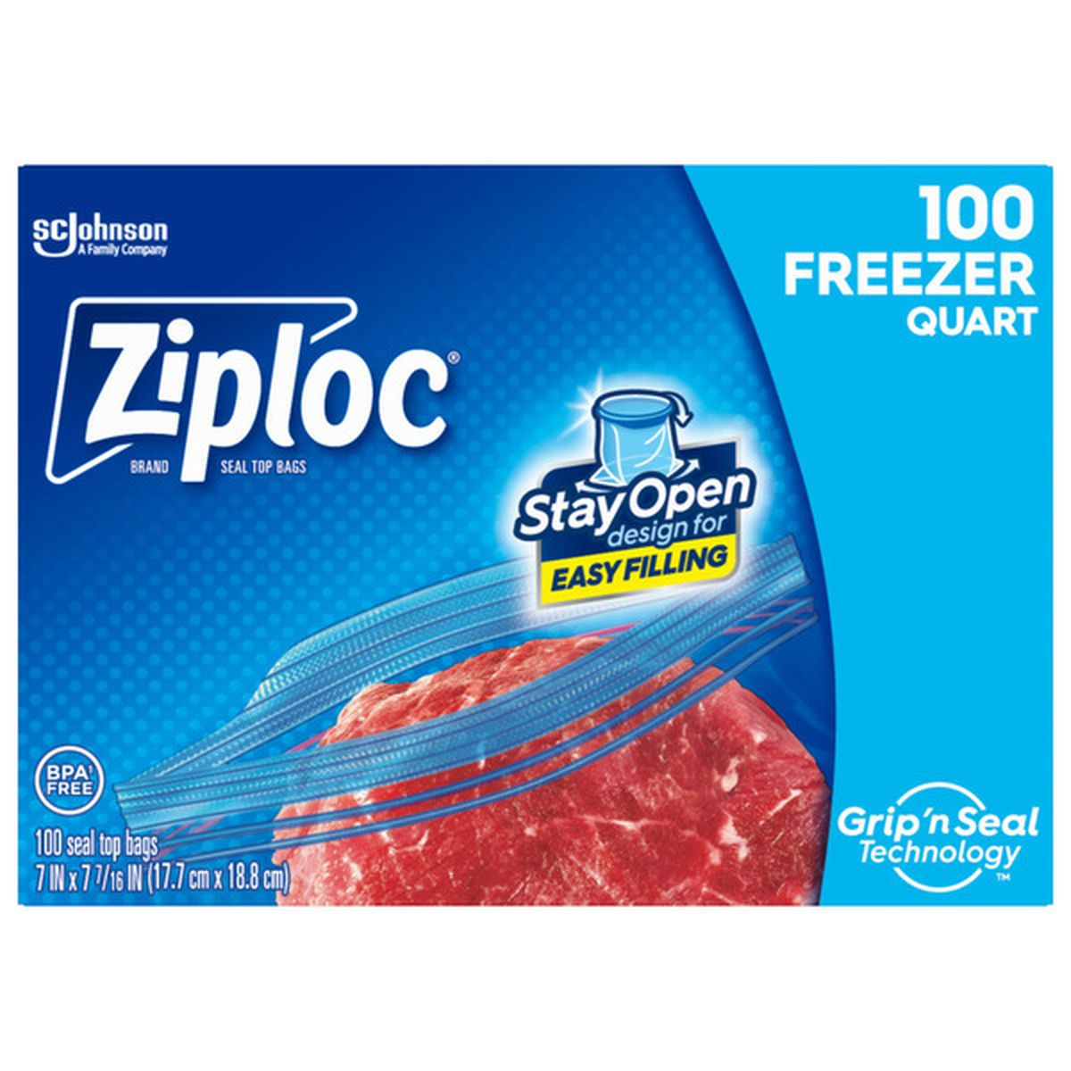 Ziploc Freezer Bags with Stay Open Design for Easy Filling, Quart (100 ...