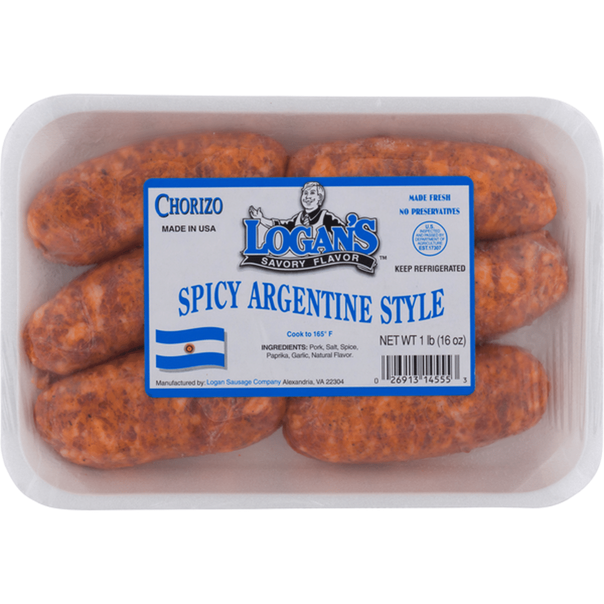 Logans Chorizo Sausage Savory Flavor Spicy Argentine Style 1 Lb