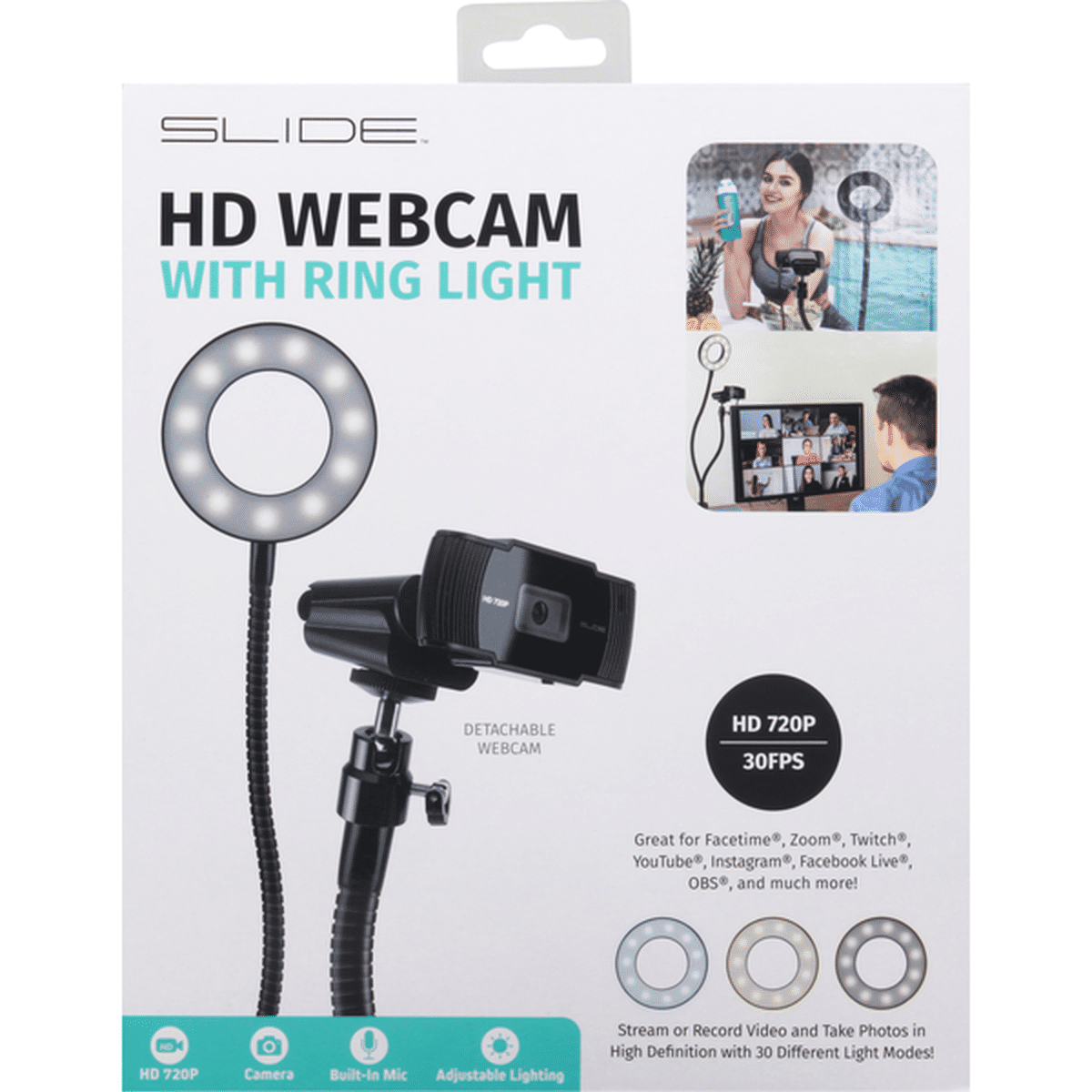 Slide HD Webcam with Ring Light, Detachable (1 each) Delivery or Pickup  Near Me - Instacart