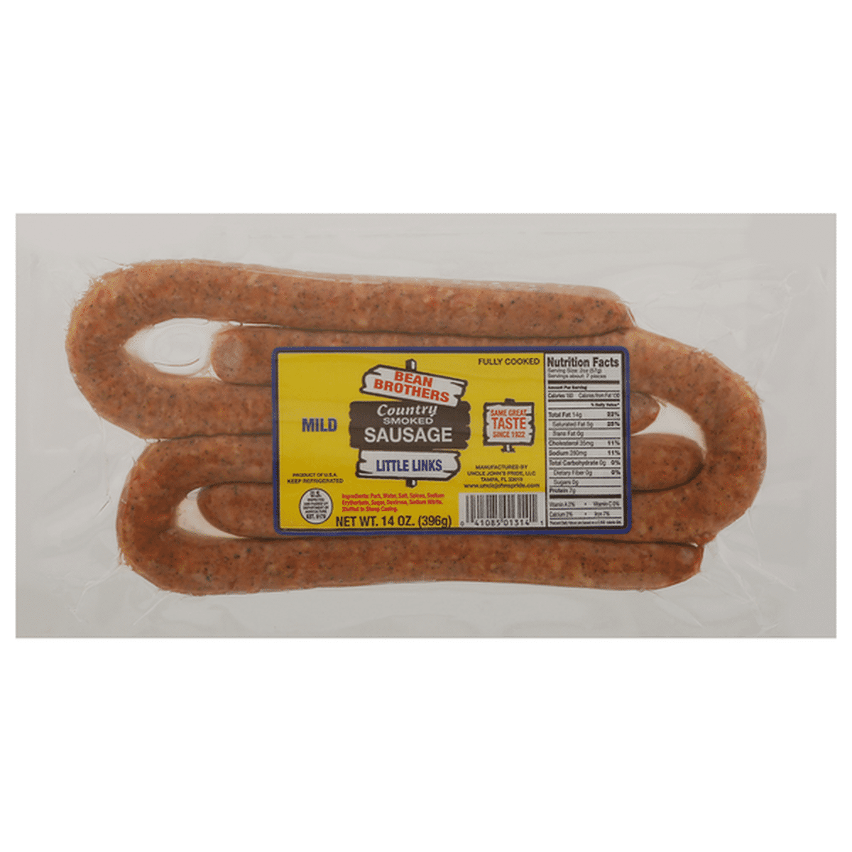 Bean Brothers Sausage, Country Smoked, Mild (14 Oz) Delivery Or Pickup 