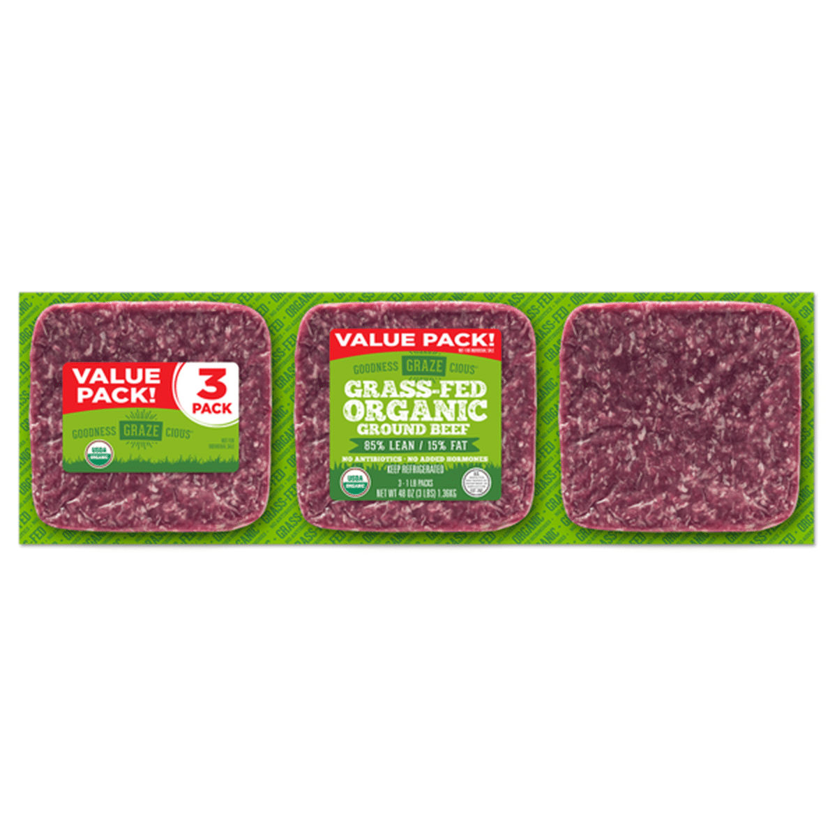 Goodness Grazecious 85% Lean / 15% Fat, Grass-Fed Organic, Ground Beef ...