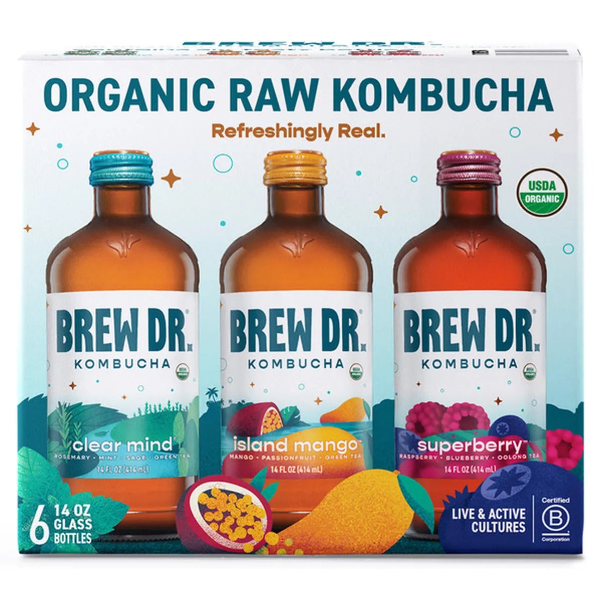 Brew Dr Kombucha Costco Variety Pack Clear Mind Island Mango