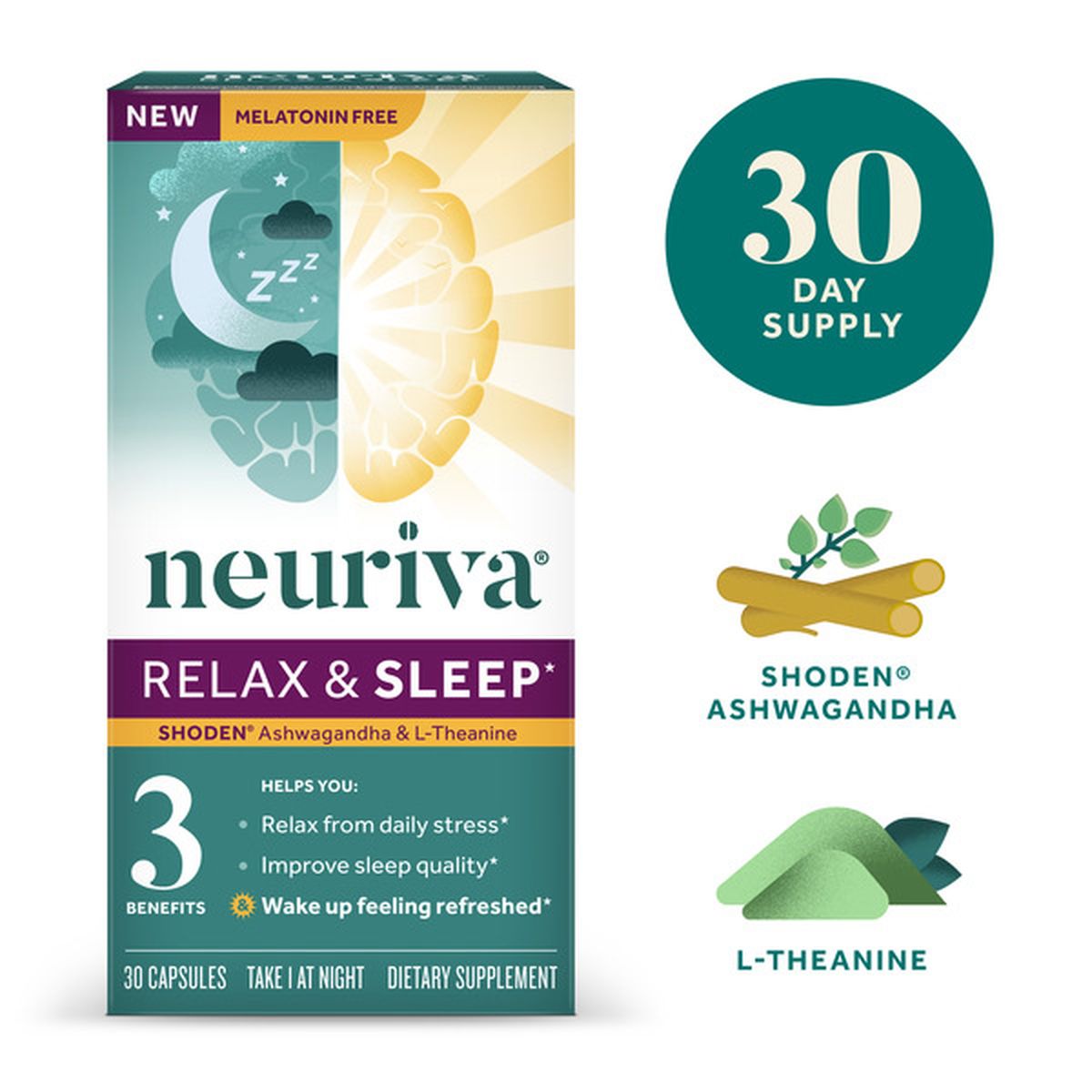 Neuriva® Relax & Sleep Shoden Ashwagandha & L-Theanine Capsules (30 ...