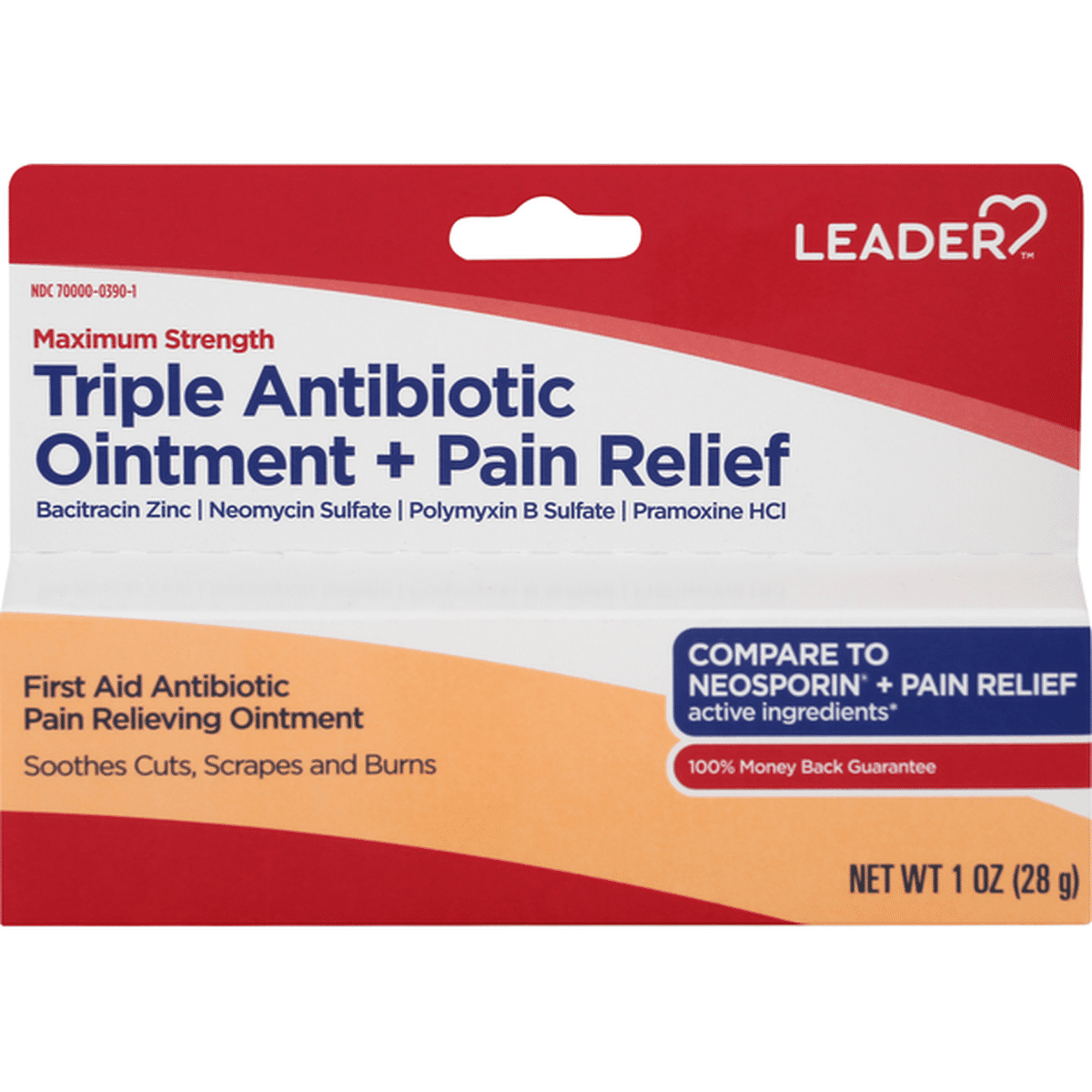 Leader Triple Antibiotic Ointment + Pain Relief, Maximum Strength (1 Oz 