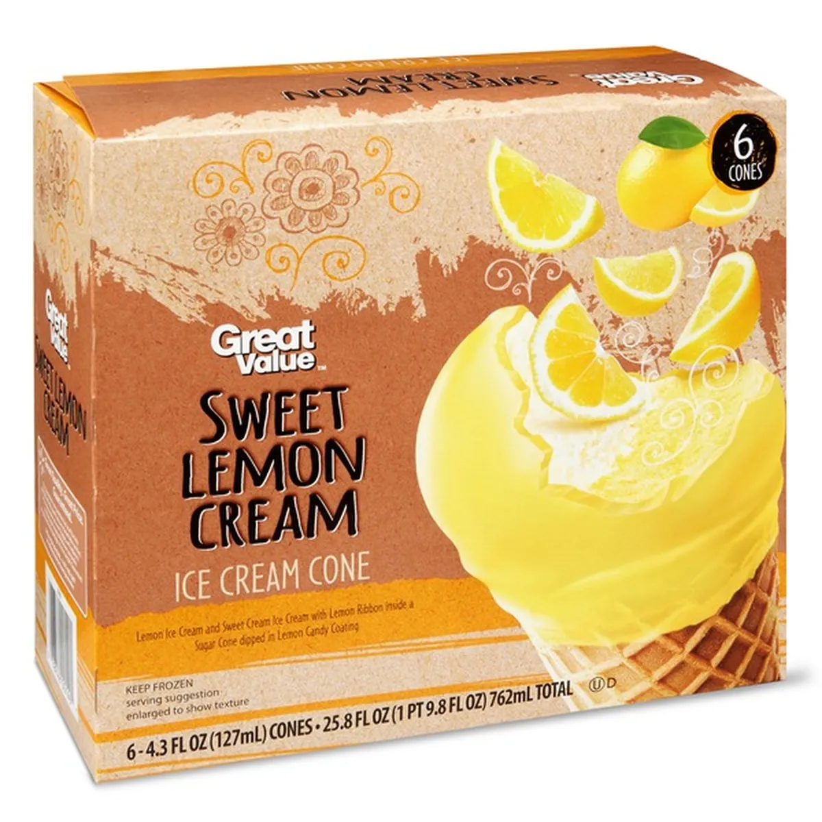 Great Value Sweet Lemon Cream Ice Creams With Lemon Ribbon In A 