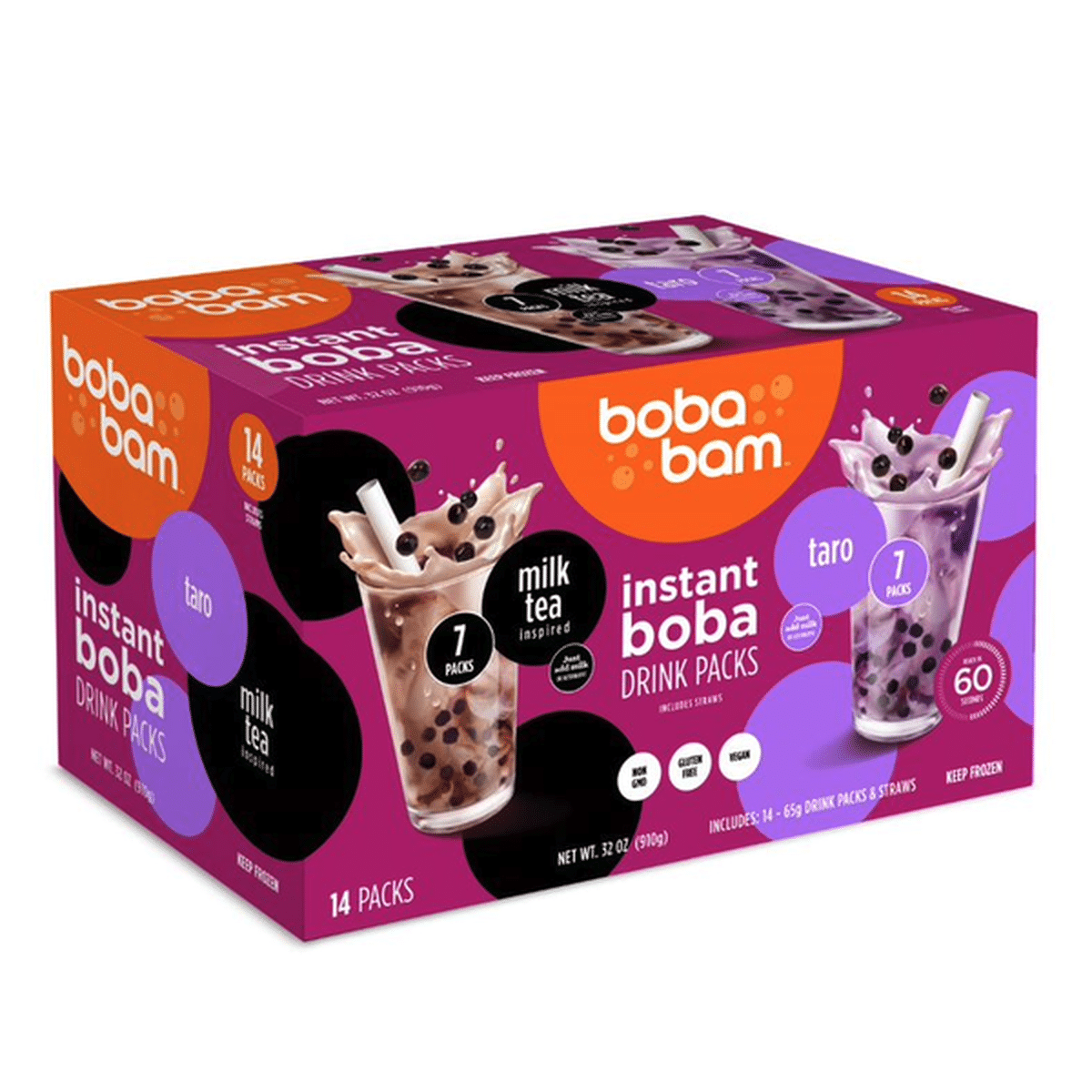 Bobabam Instant Boba Drink Kit With Straws, Milk Tea & Taro (227.5 G ...