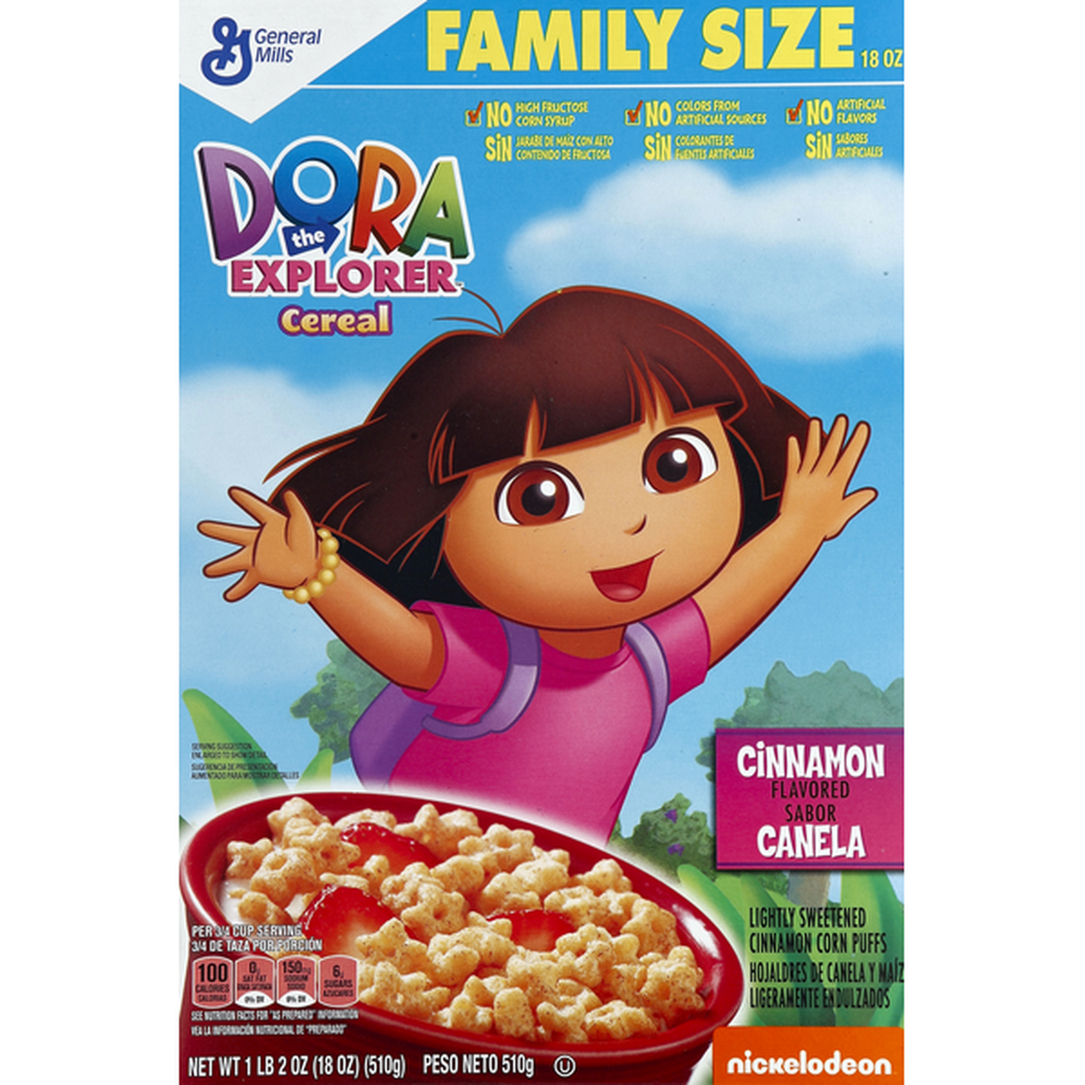 General Mills Cereal, Dora the Explorer, Cinnamon Flavored, Family Size (18  oz) Delivery or Pickup Near Me - Instacart