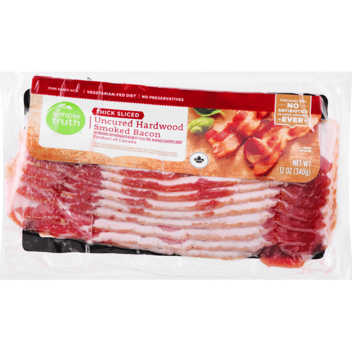 Simple Truth Uncured Bacon, Hardwood Smoked, Thick Sliced (12 oz ...