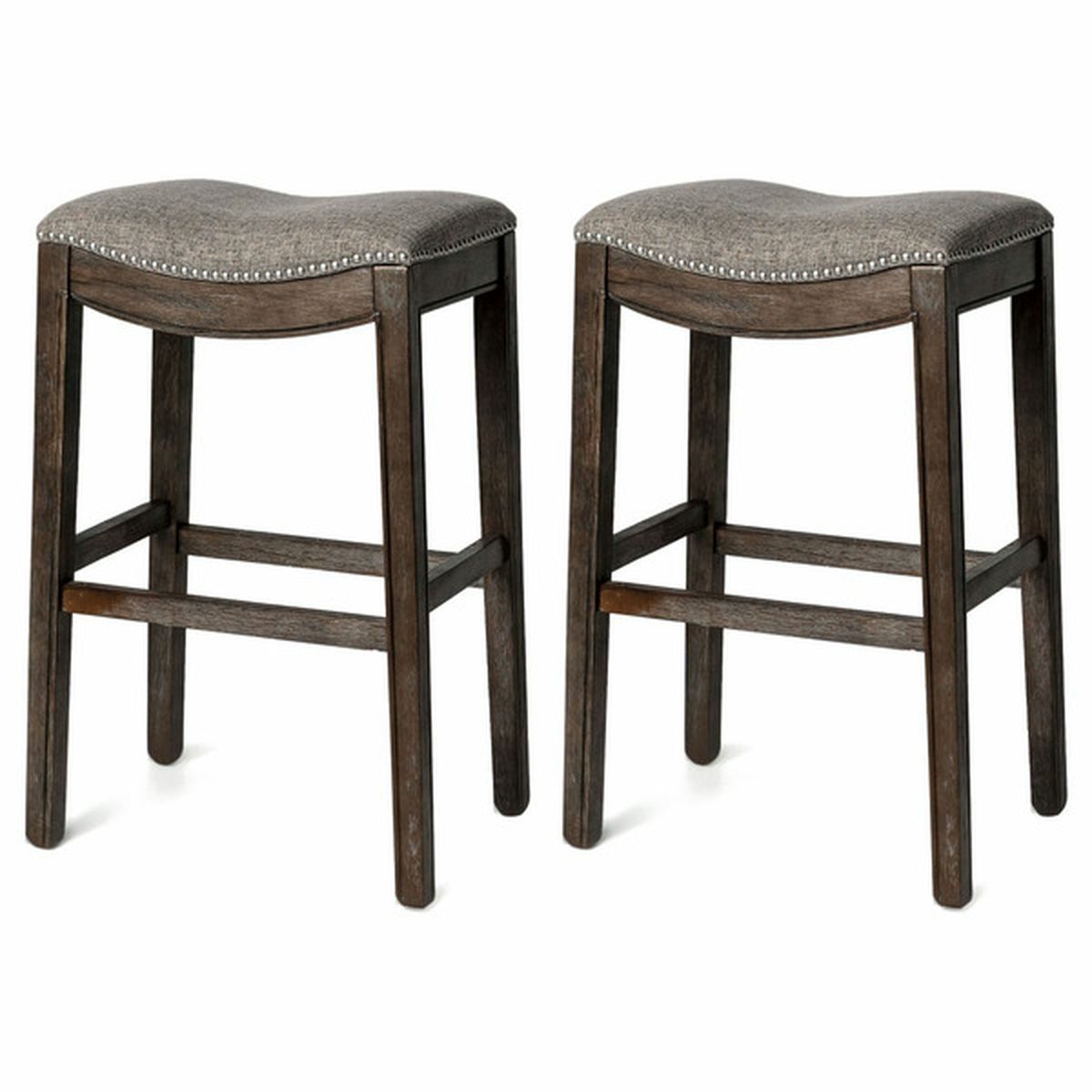 Maven Lane Nail Head Trim Design Adrien Backless Saddle Kitchen Bar Stool Dark Walnut