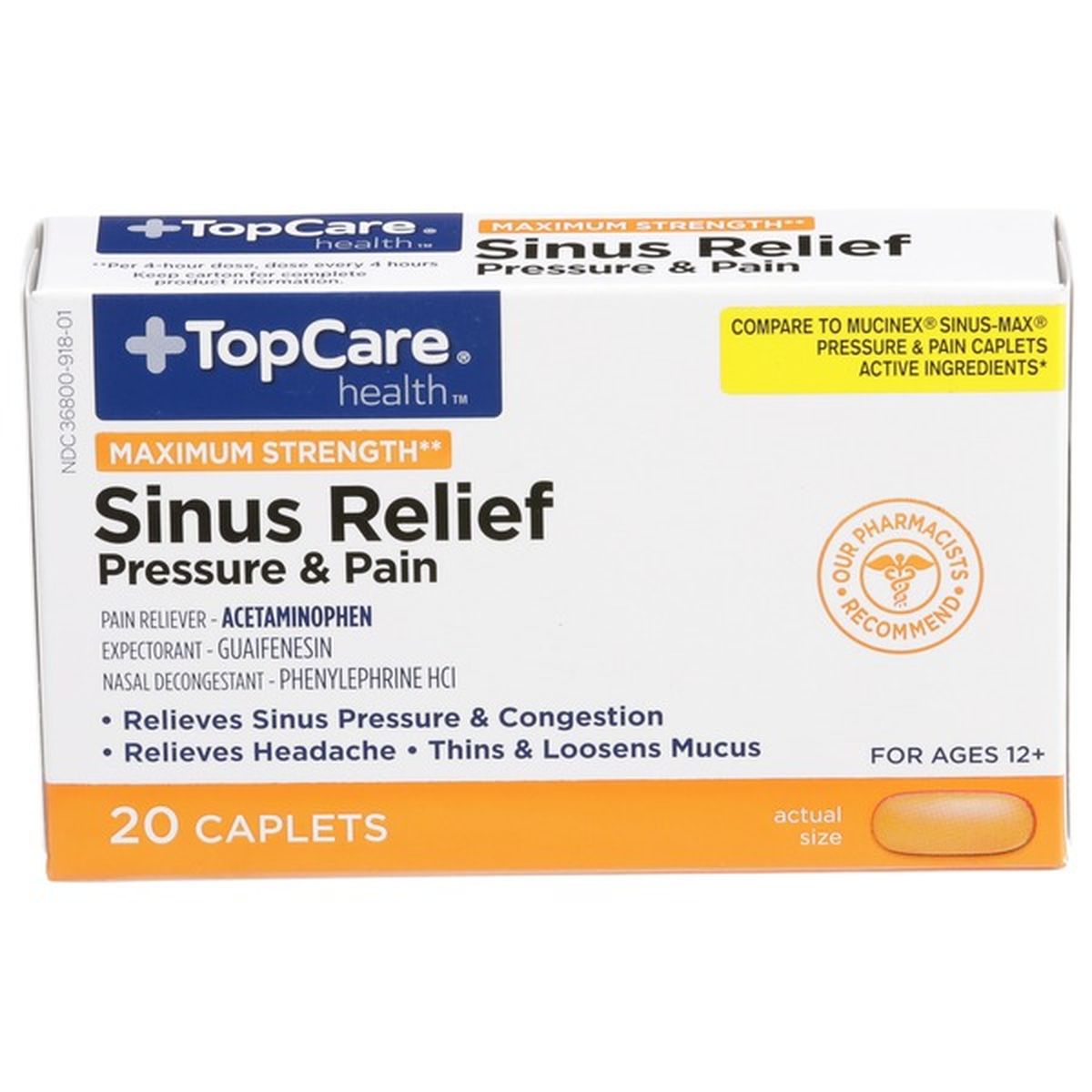 Topcare Sinus Relief Pressure & Pain Maximum Strength - 20 Ct (20 Ct 