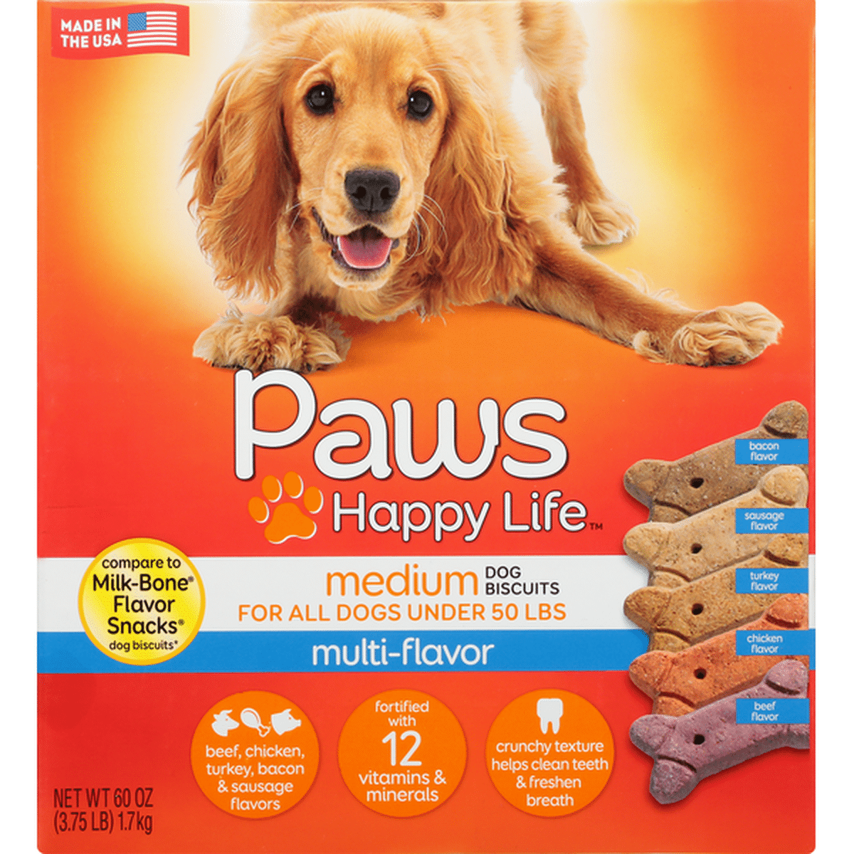 Paws Happy Life Dog Biscuits, Multi-Flavor, Medium (60 oz) Delivery or 