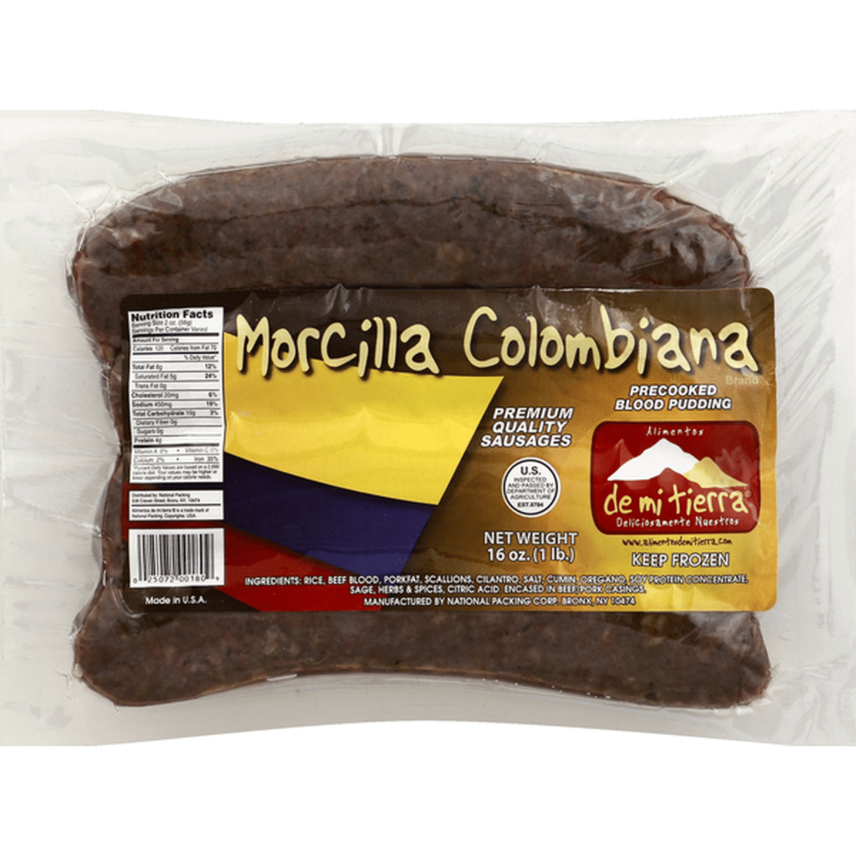 Mi Tierra Sausages, Morcilla Colombiana, Precooked Blood Pudding (16 Oz 