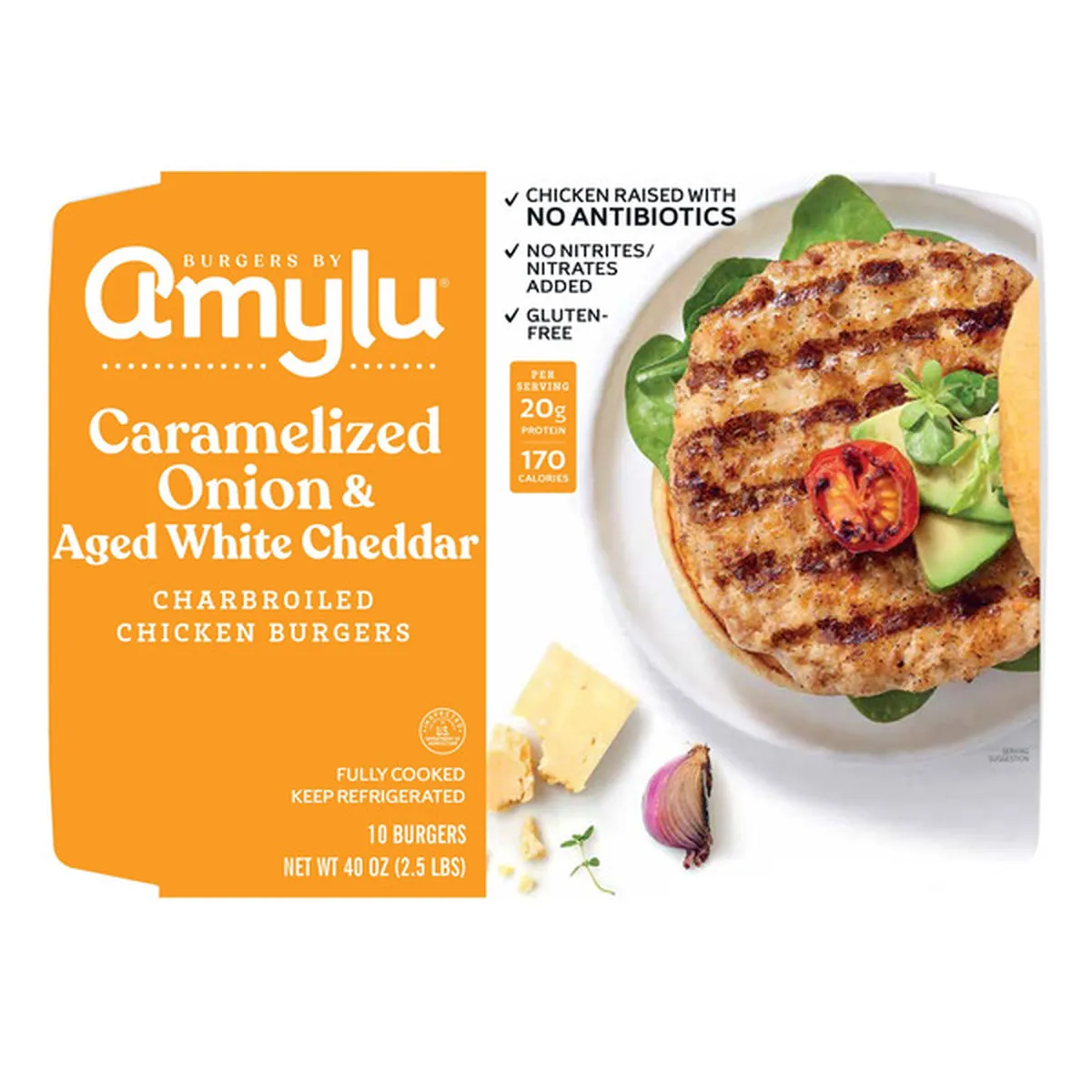 Amylu Caramelized Onion White Cheddar Chicken Burger Oz Delivery