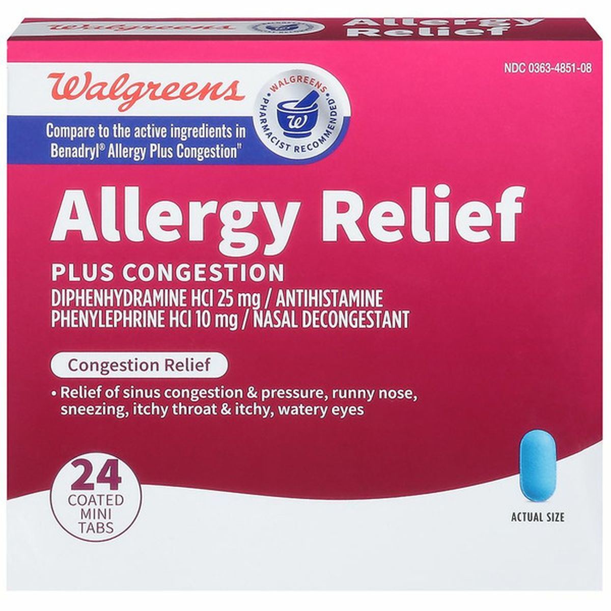 Walgreens Wal Dryl Pe Allergy And Sinus Coated Mini Tablets 24 Ct Delivery Or Pickup Near Me