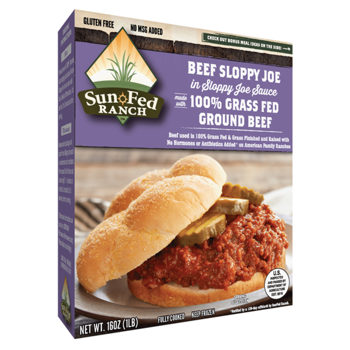 SunFed Ranch Grass Fed Grass Finished Beef Frozen Sloppy Joes In