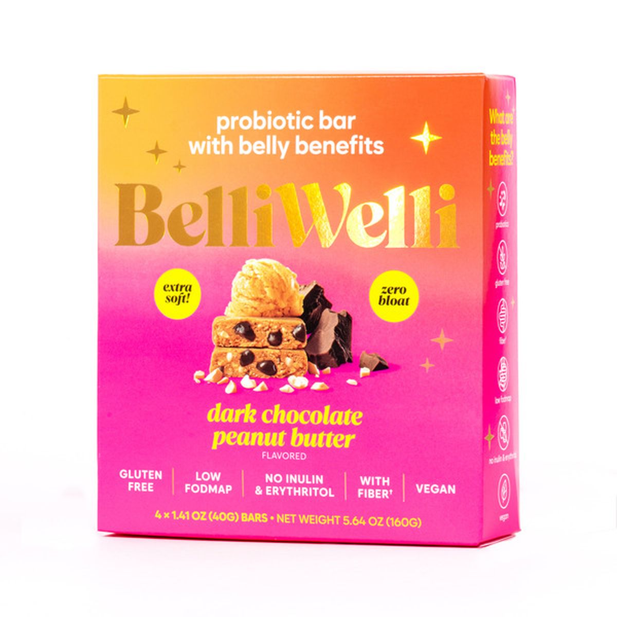 Belliwelli Dark Chocolate Peanut Butter Probiotic Bar Low FODMAP, Dairy ...