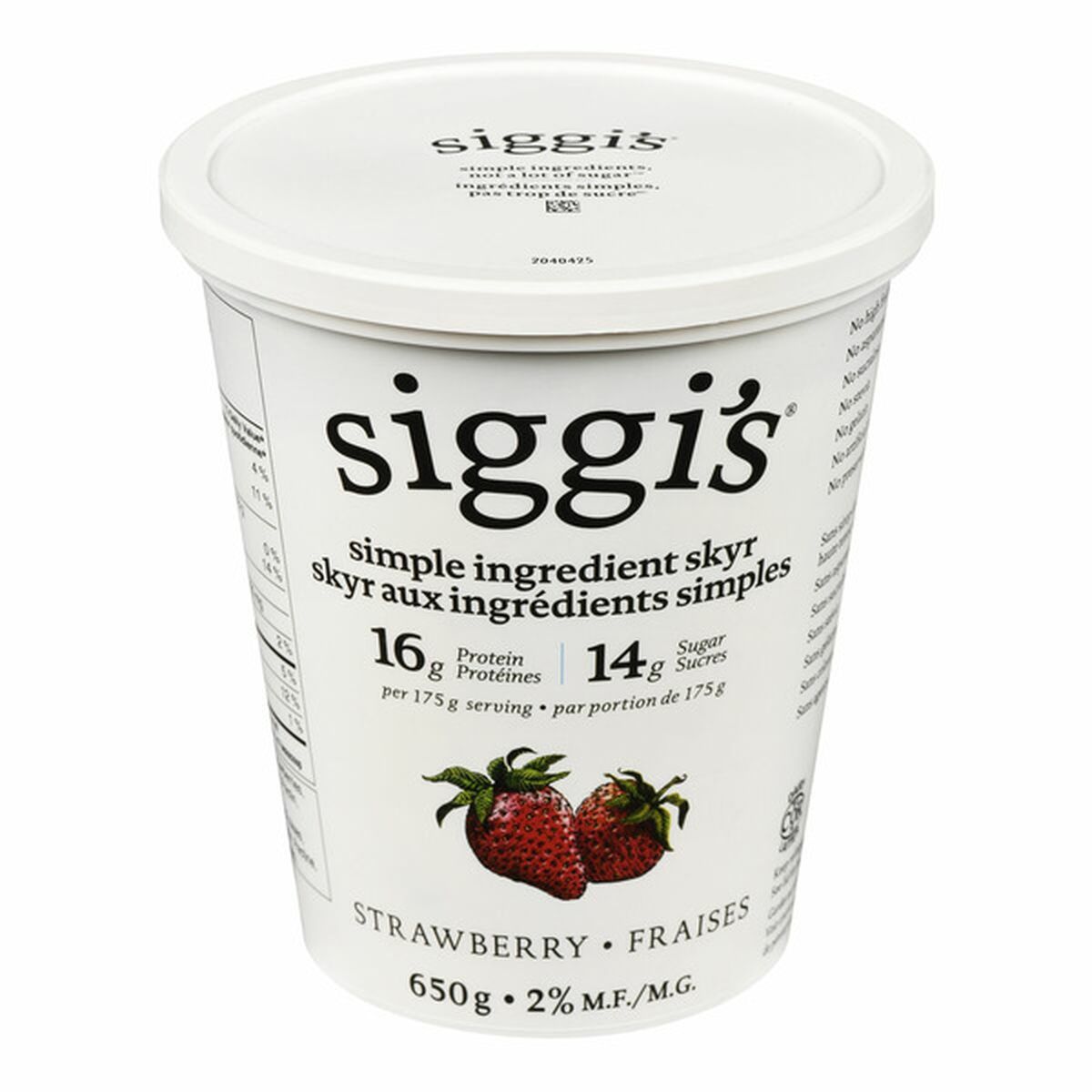 Siggi's 2% Milk Fat Simple Ingredient Skyr Strawberry Yogurt (650 g ...