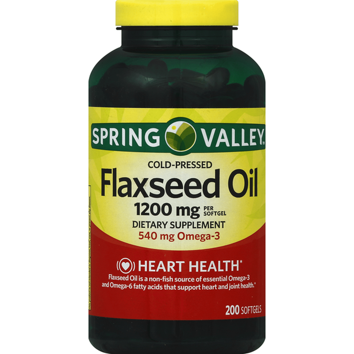 Spring Valley Flaxseed Oil Cold Pressed 1200 Mg Softgels 200 Each