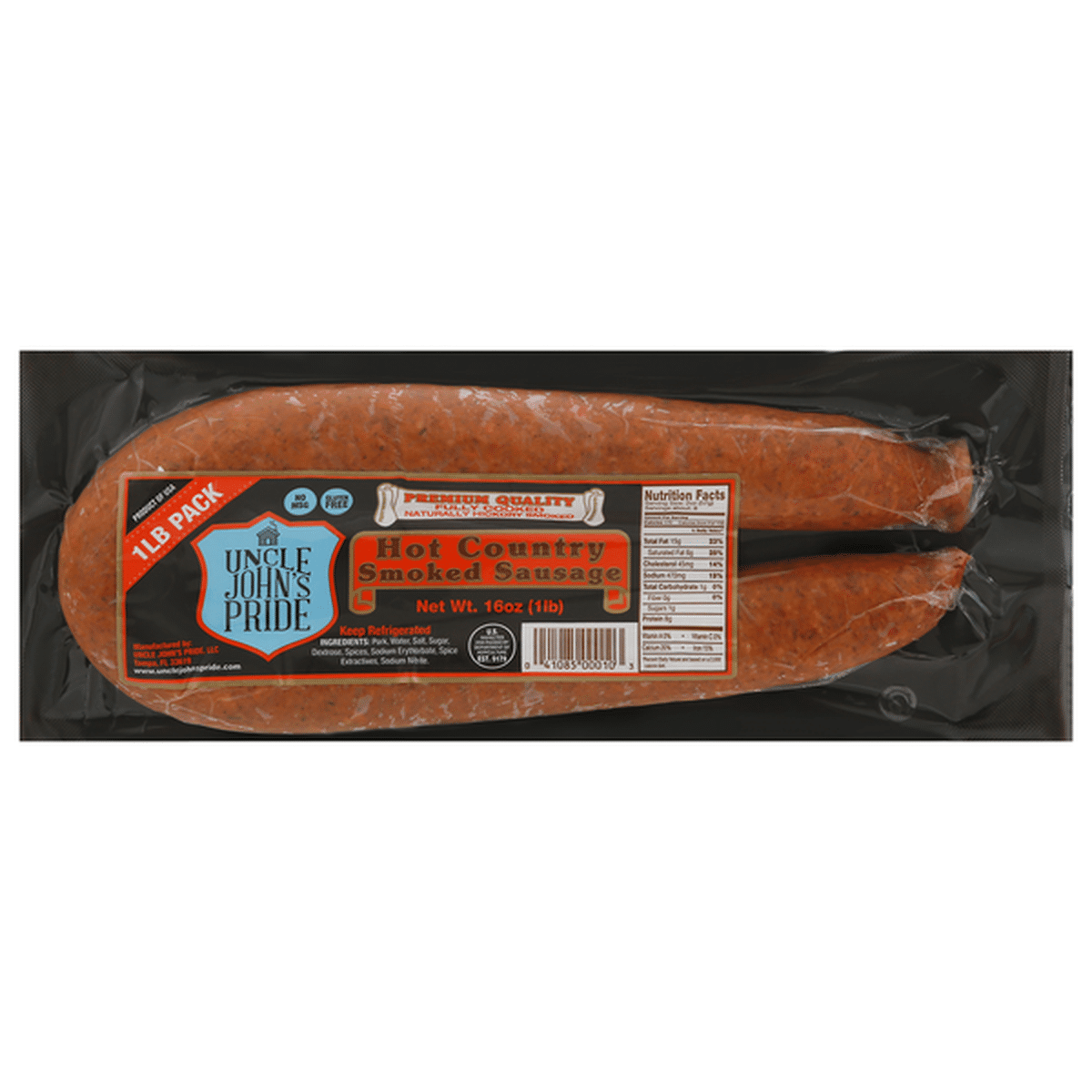 Uncle Johns Pride Sausage Smoked Hot Country 16 Oz Delivery Or