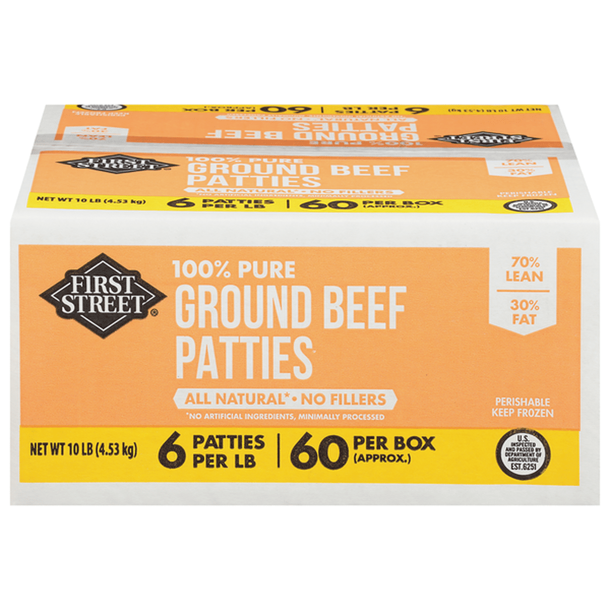 First Street Ground Beef Patties, 100% Pure, 70%/30% (10 lb) Delivery ...