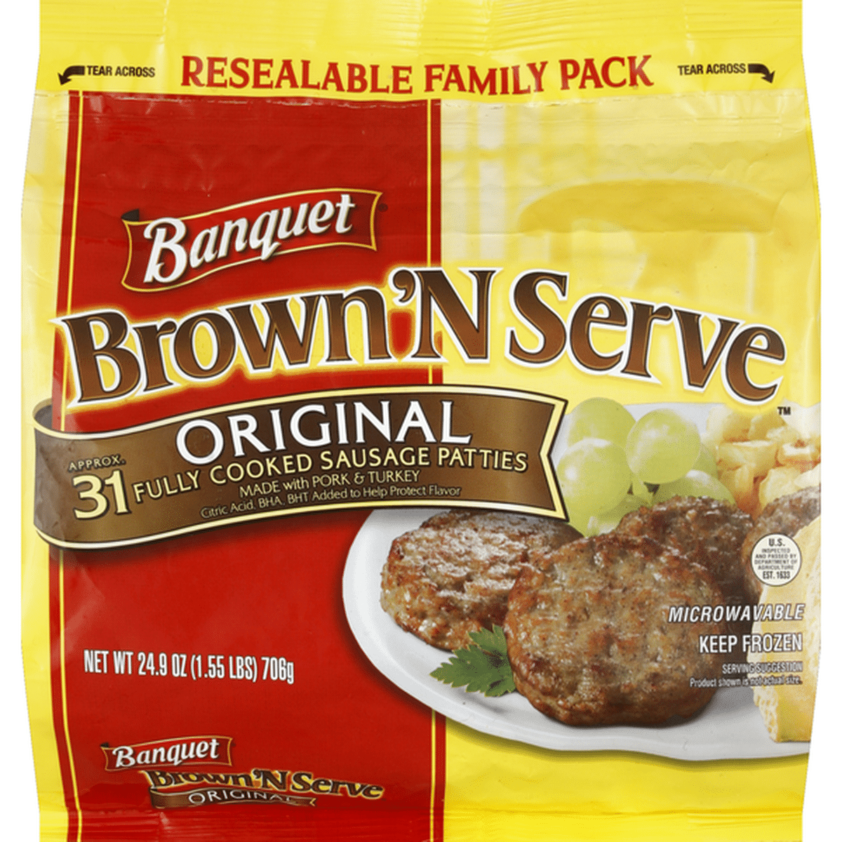 Banquet Sausage Patties, Fully Cooked, Original, Family Pack (24.9 oz ...