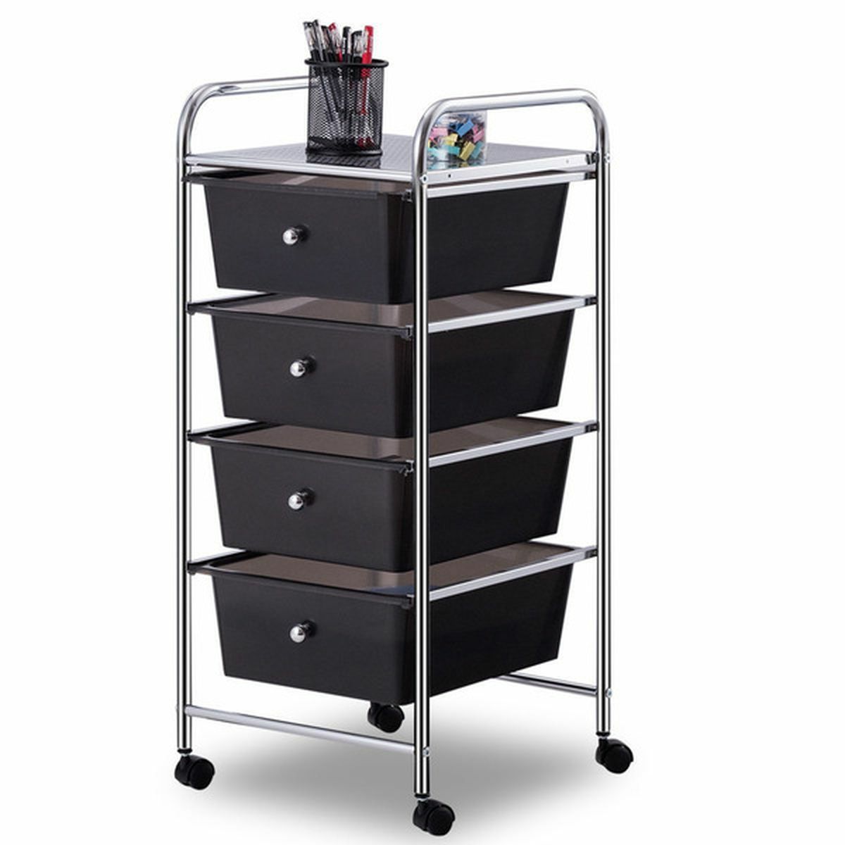 Costway 4 Drawers Metal Rolling Storage Cart Scrapbook Supply & Paper ...