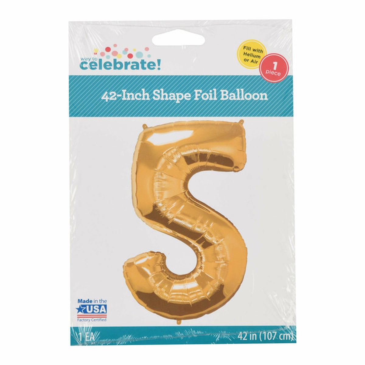 WAY TO CELEBRATE! Number 5 Foil Balloon - Gold & Silver (42 in