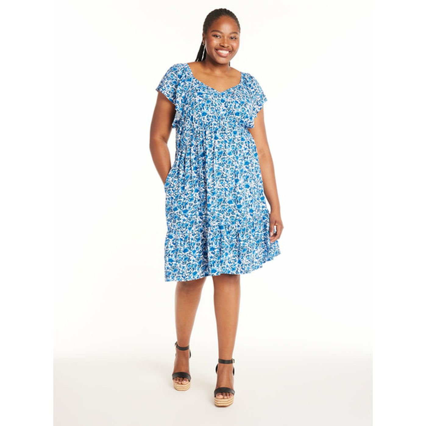 Terra & Sky Women's Plus Size Sweetheart Flutter Dress, Sizes X-5X (1 ...