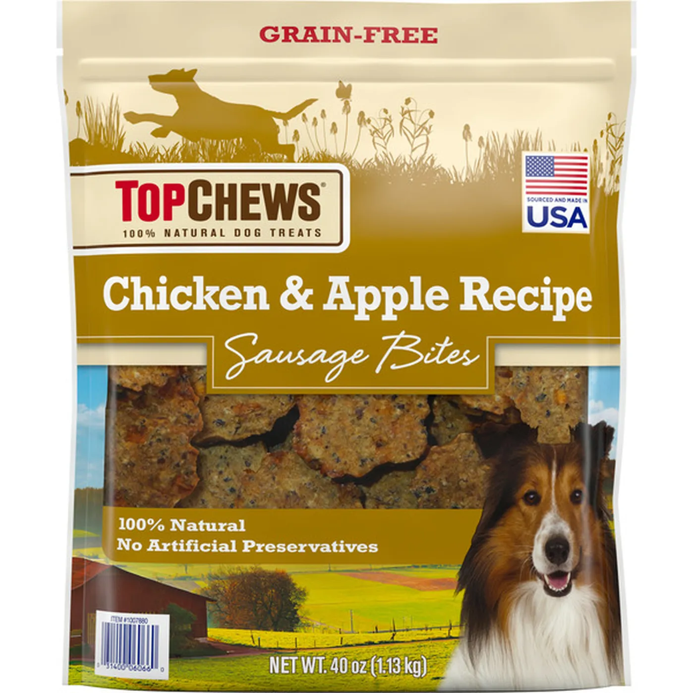 Top Chews 100% Natural Dog Treats Chicken and Apple Recipe Sausage