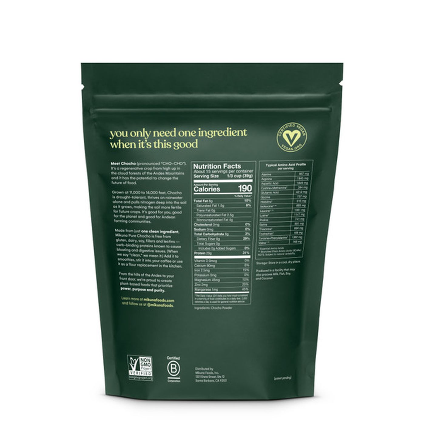 Mikuna Pure Chocho Protien Powder (20.6 Oz) Delivery Or Pickup Near Me 