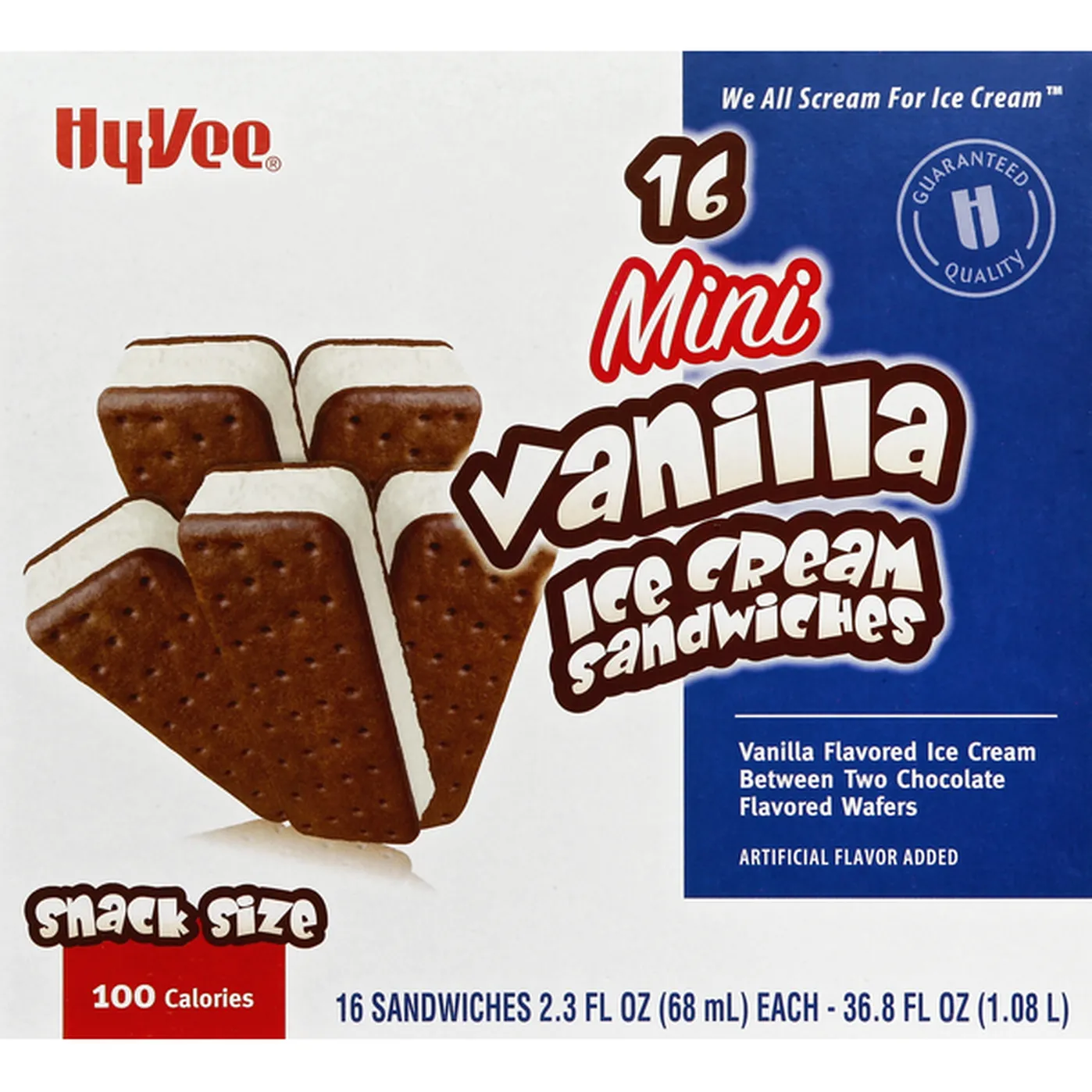 Hy-Vee Ice Cream Sandwiches, Mini, Vanilla, Snack Size (16 each ...