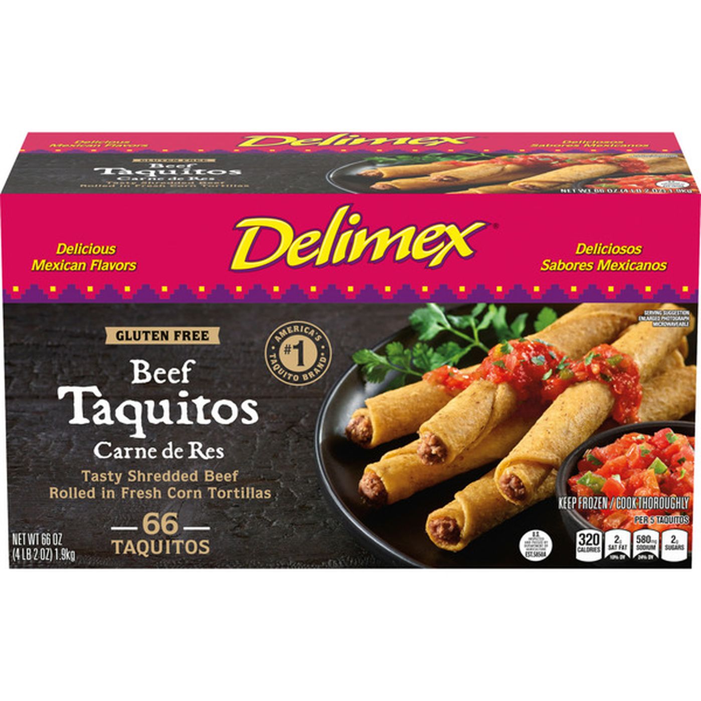 Delimex Beef Gluten Free Corn Taquitos Frozen Food Snacks (66 ct