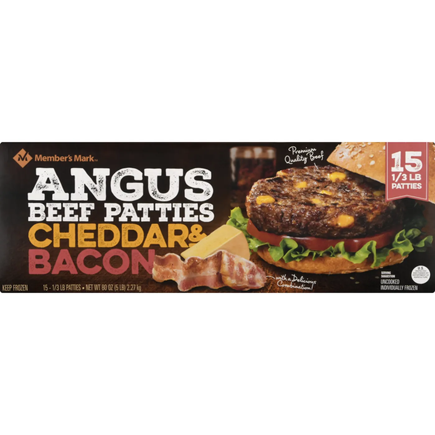 Member's Mark Beef Patties, Angus, Cheddar & Bacon (15 each) Delivery 