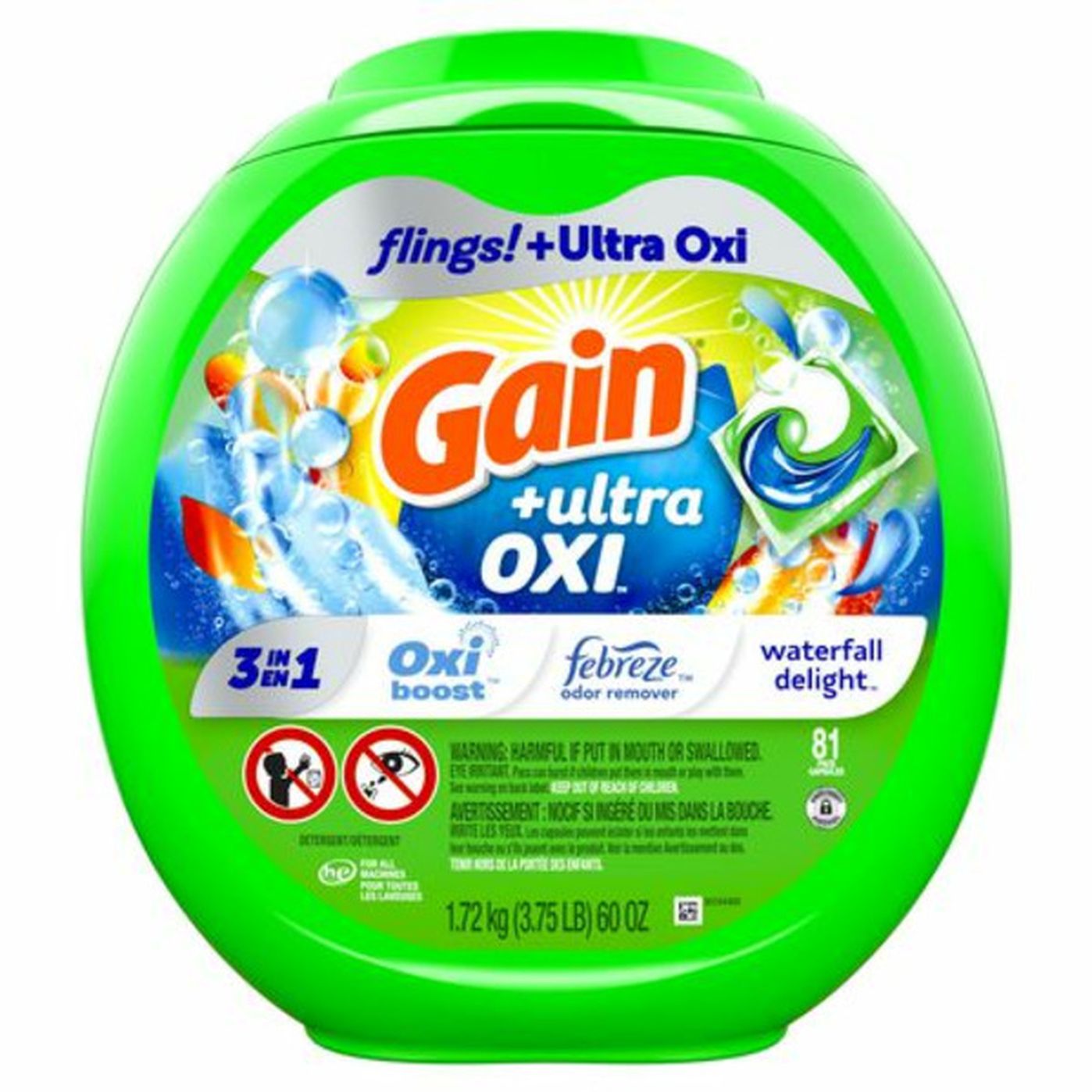 Gain Waterfall Delight Scent 3-in-1 HE Compatible Flings Ultra Oxi ...