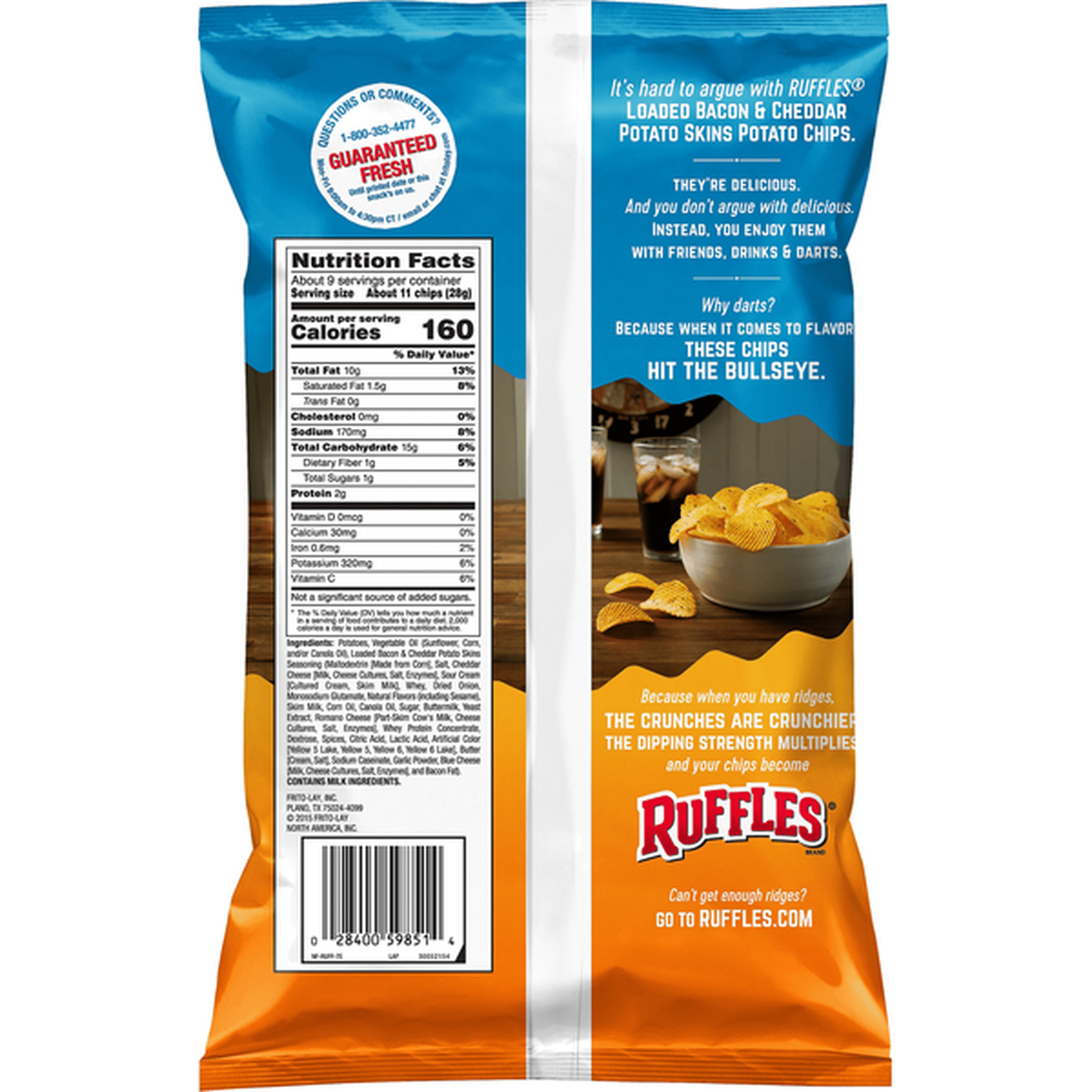 Ruffles Potato Chips, Loaded Bacon & Cheddar Potato Skins (8.5 oz ...